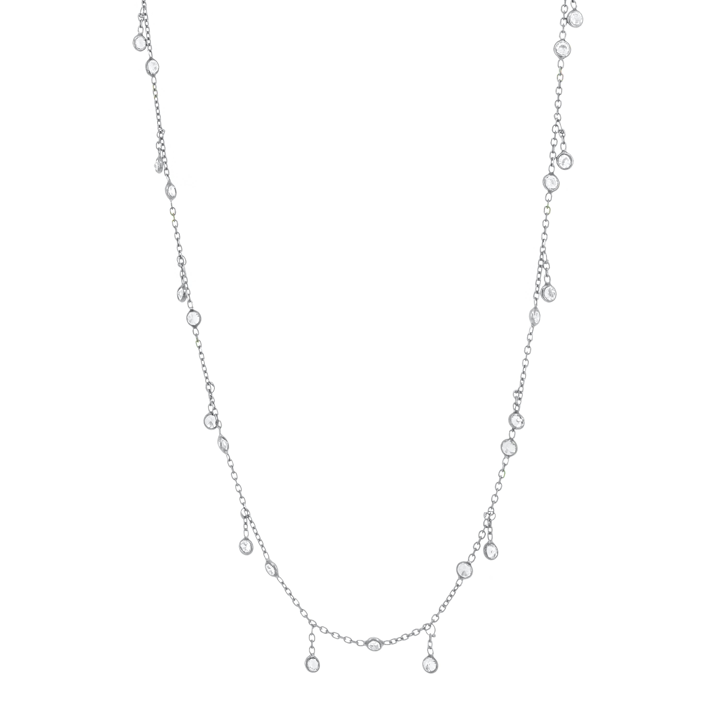 Rain Drops Dangle Long Necklace - Silver White