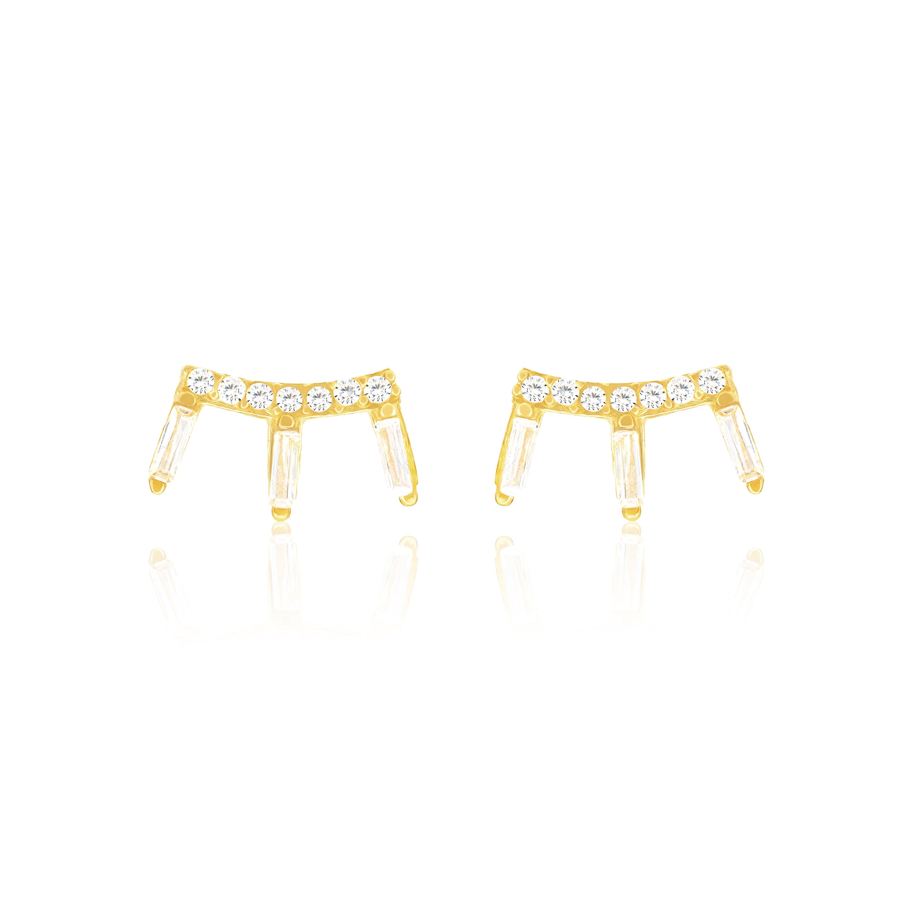 Reverse Baguette Claw Stud Earrings - Gold White