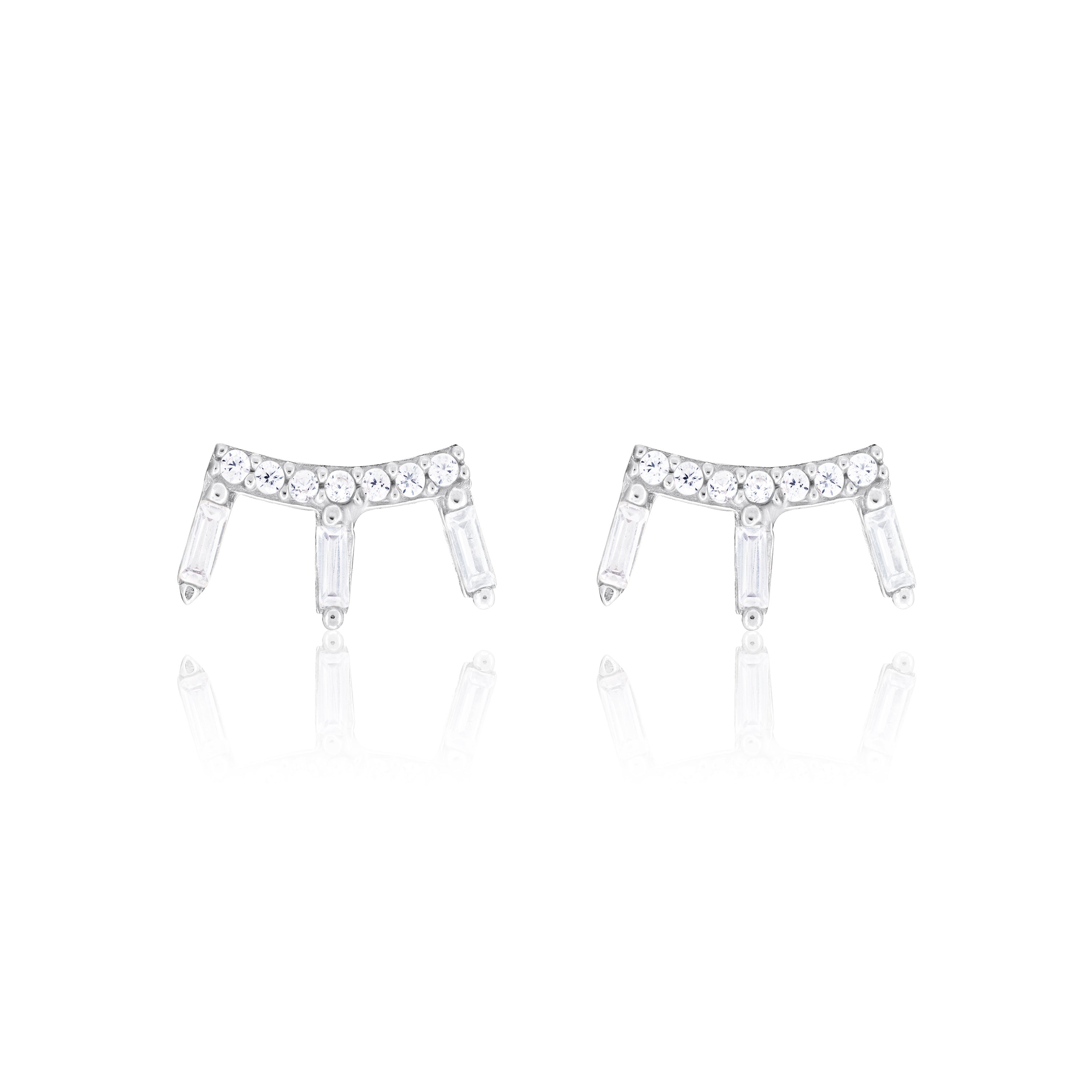 Reverse Baguette Claw Stud Earrings - Silver White