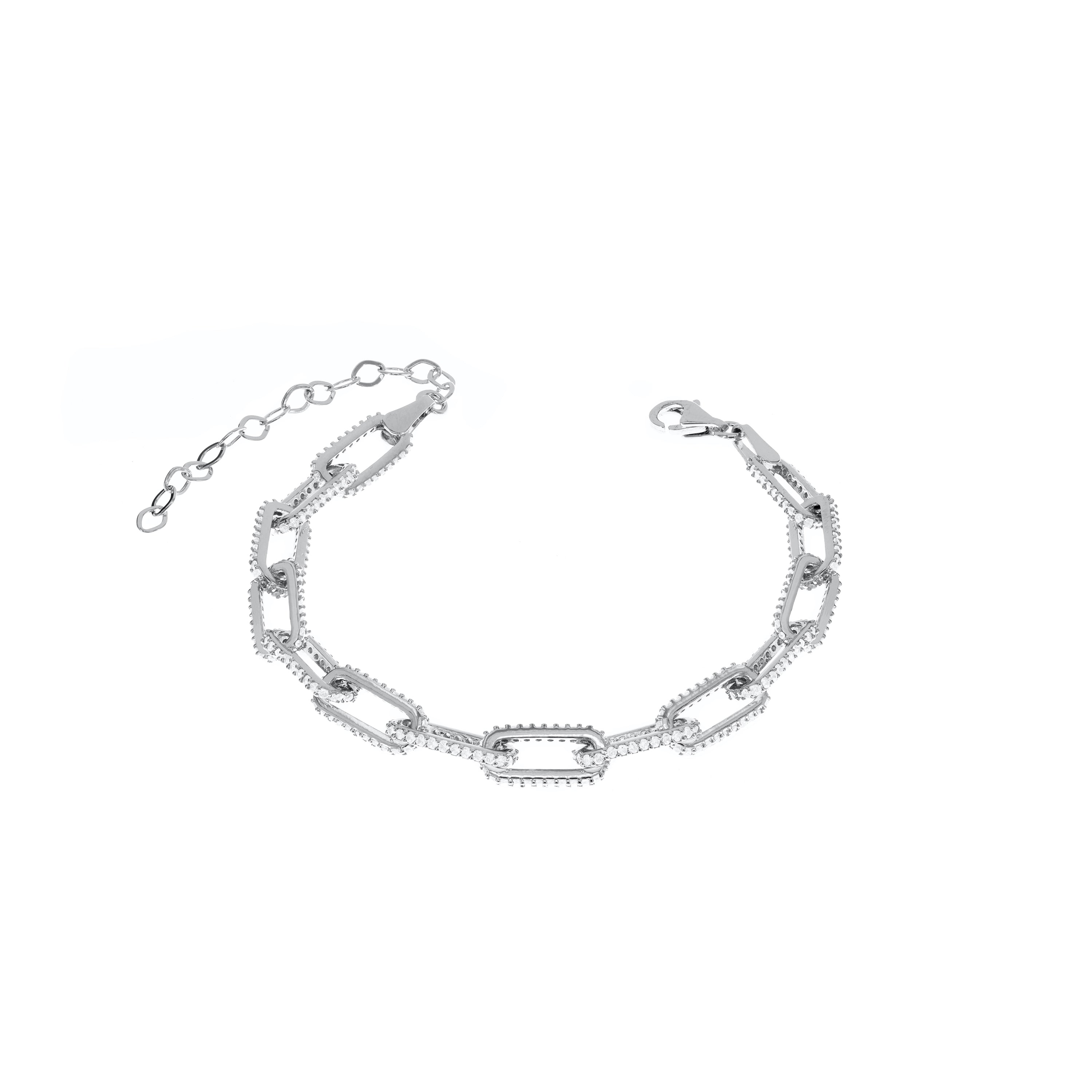 Side Pave Paperclip Link Bracelet - Silver