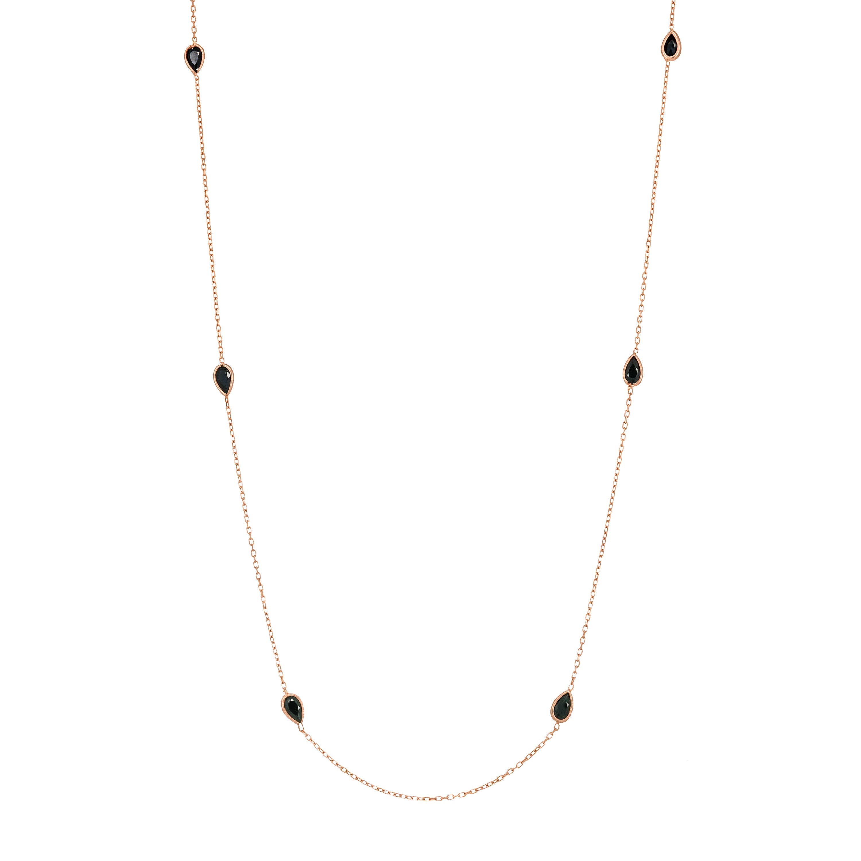 Teardrops Chain Long Necklace - Rose Gold Black