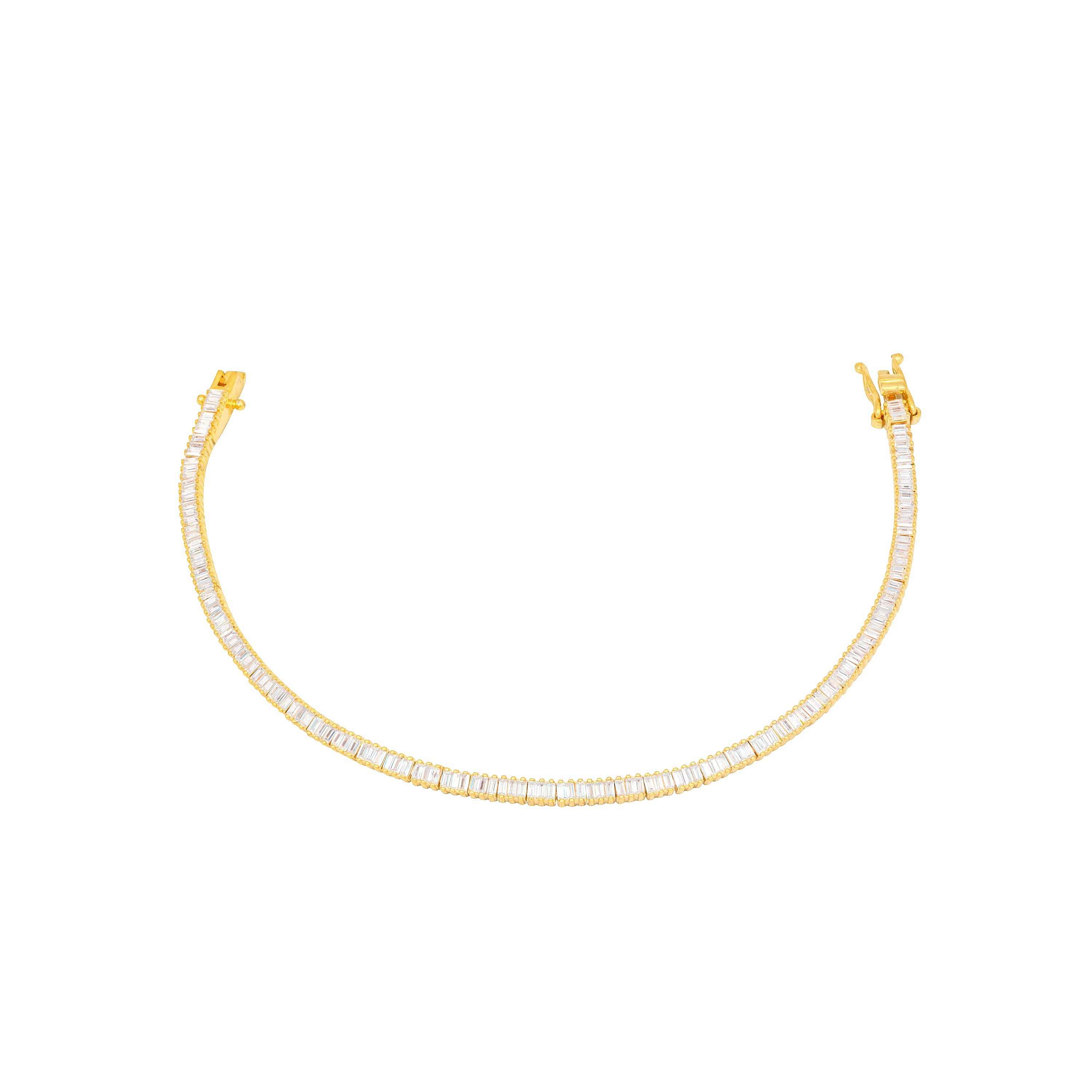 Tennis Baguette Bracelet With Box Clasp - Gold