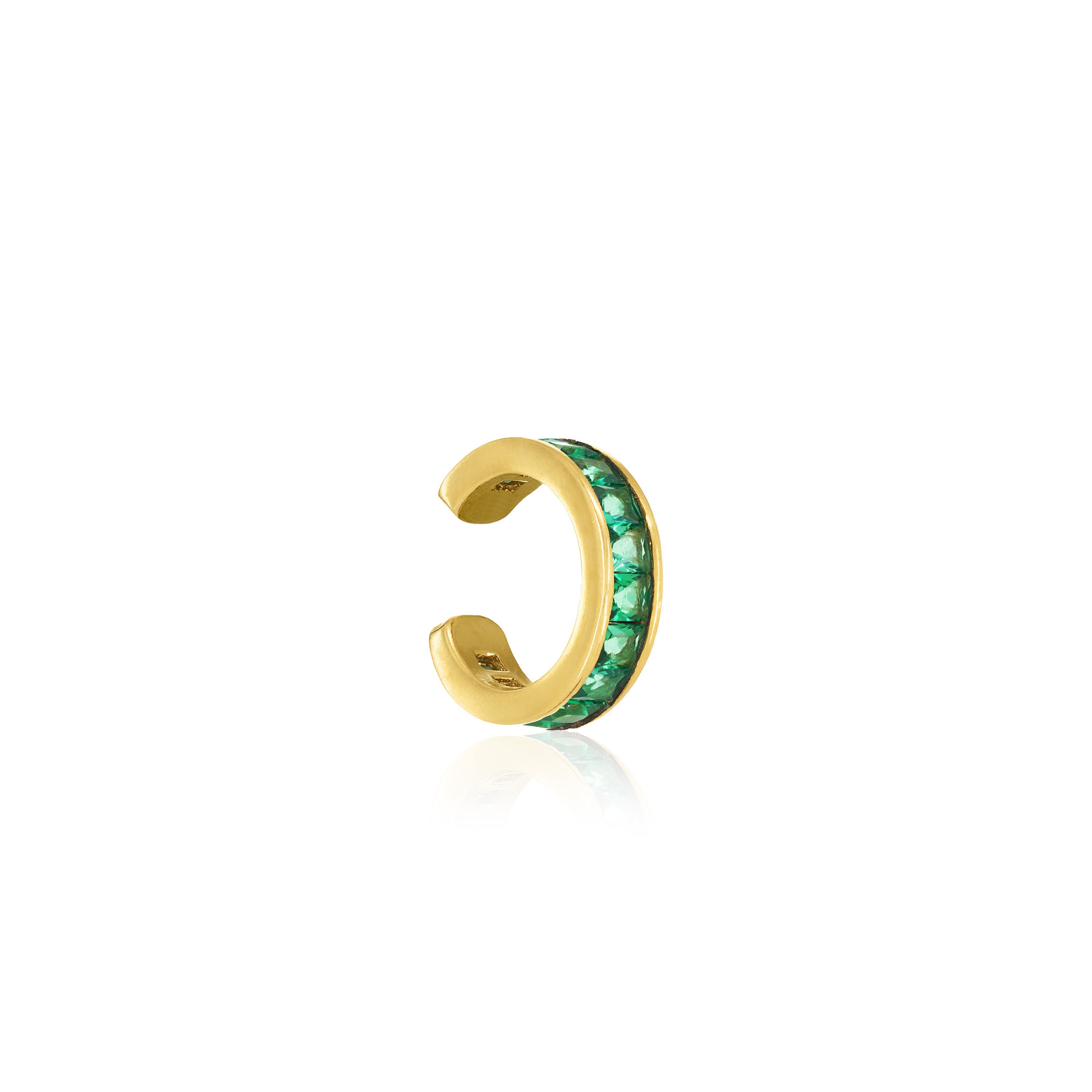 Thin Princess Cut Ear Cuff - Gold Green