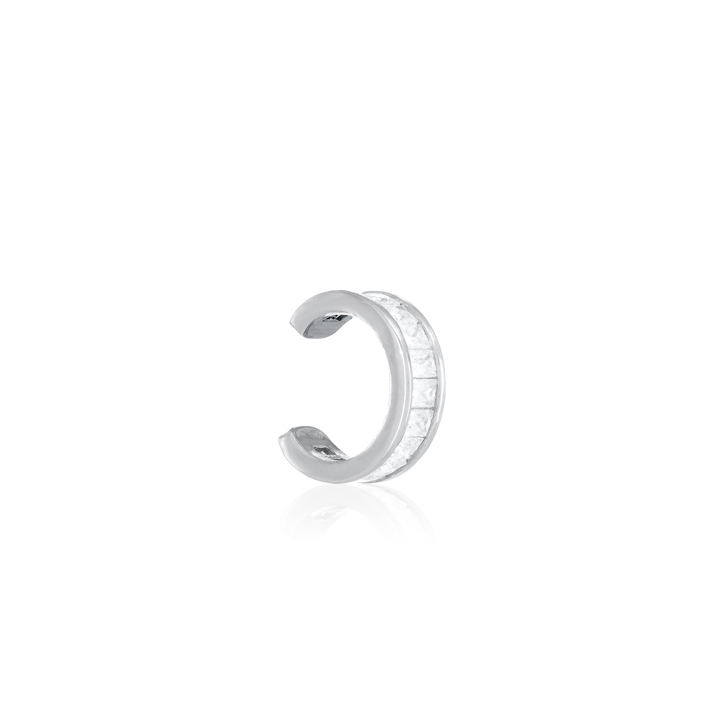 Thin Princess Cut Ear Cuff - Silver White