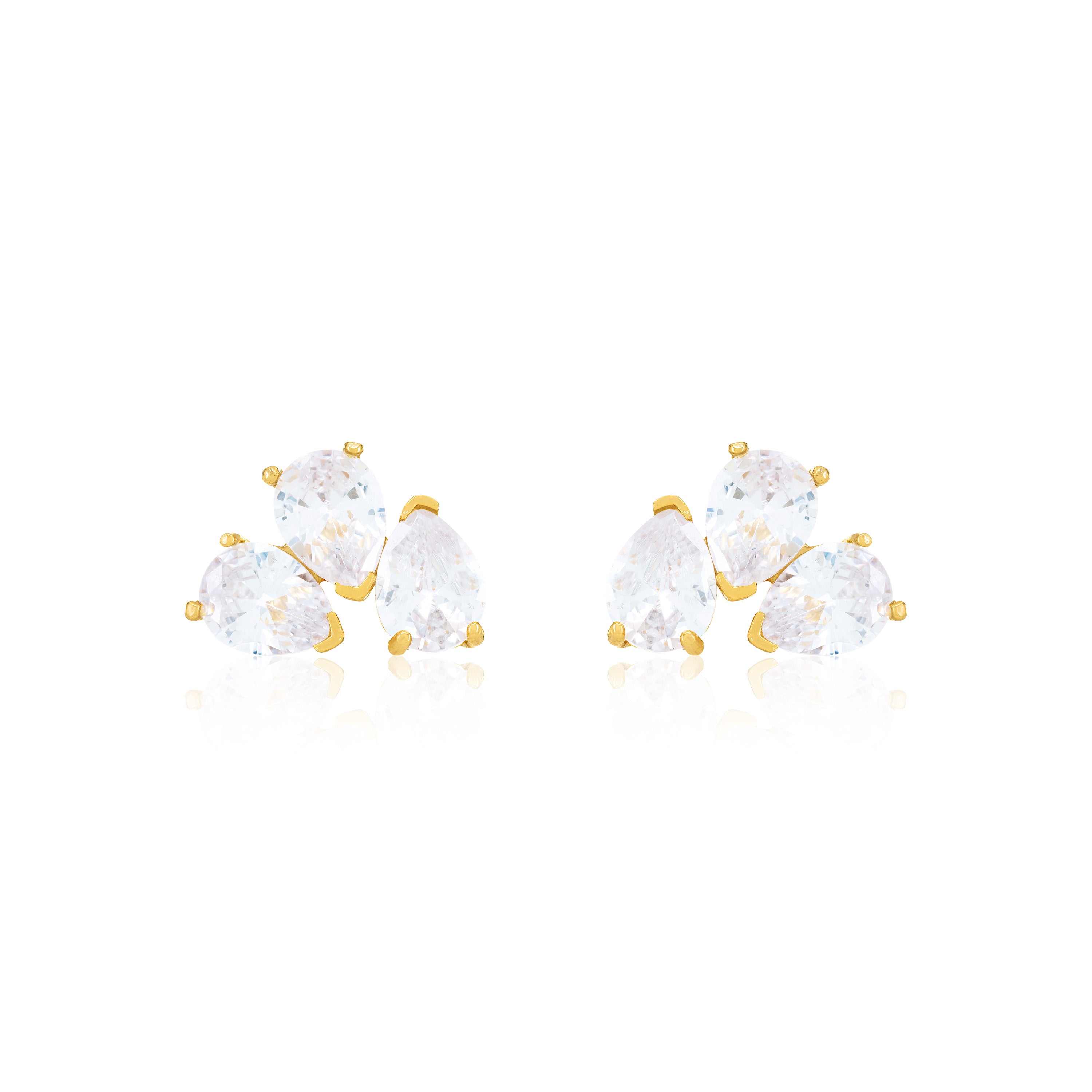 Triple Teardrop Stud Earrings - Gold White - Big