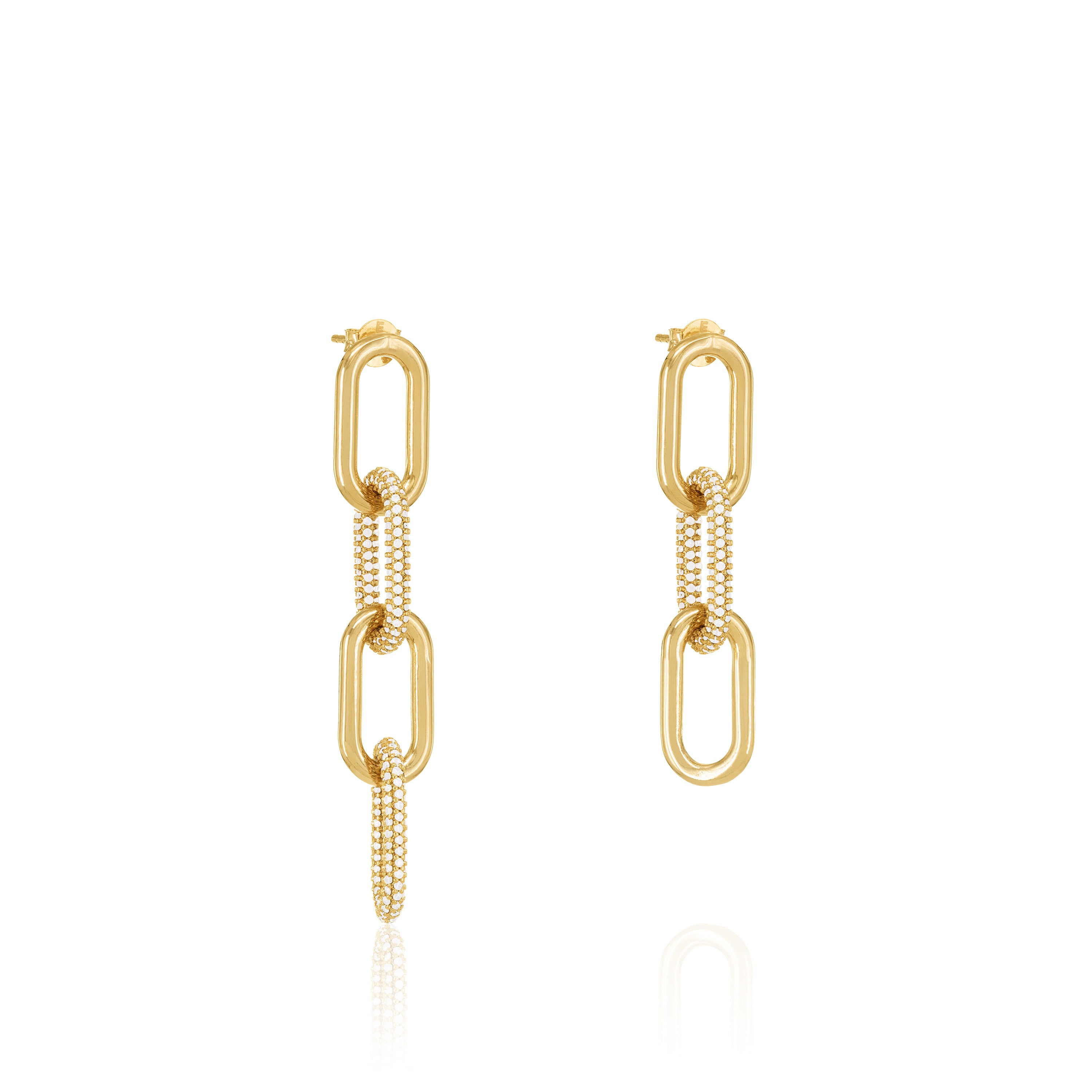 Asymmetric Half Pave Paperclip Chain Link Earrings