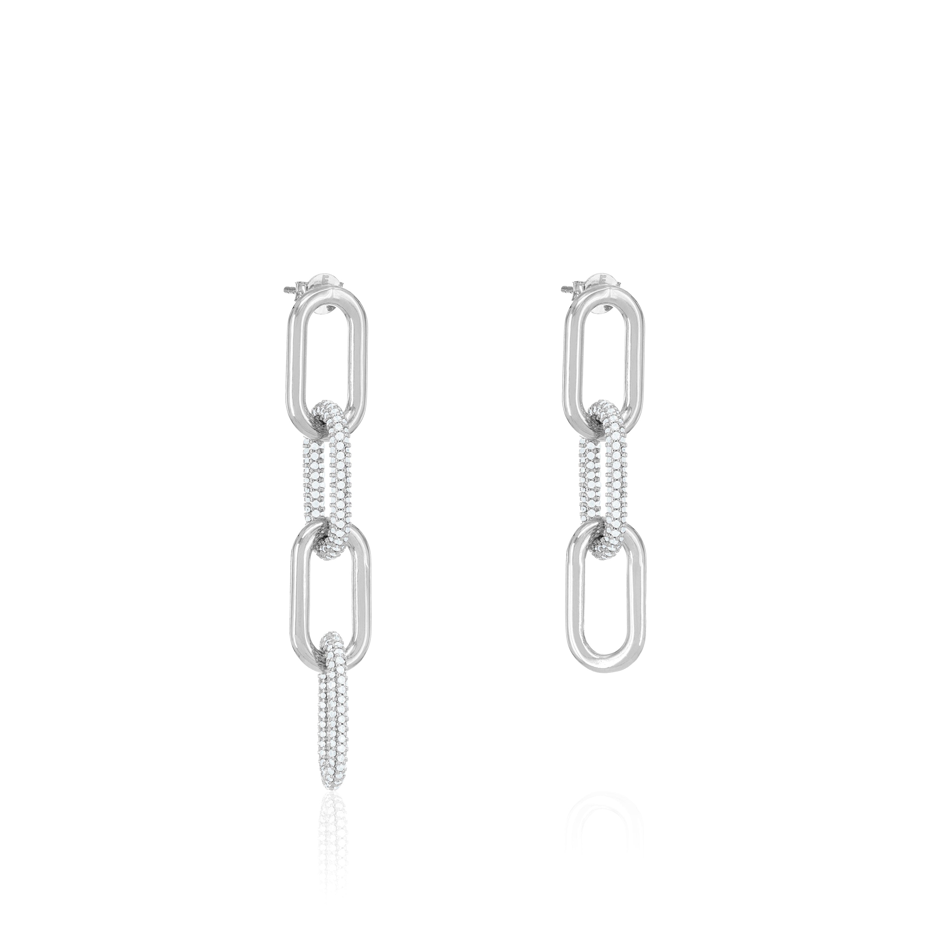 Asymmetric Half Pave Paperclip Chain Link Earrings