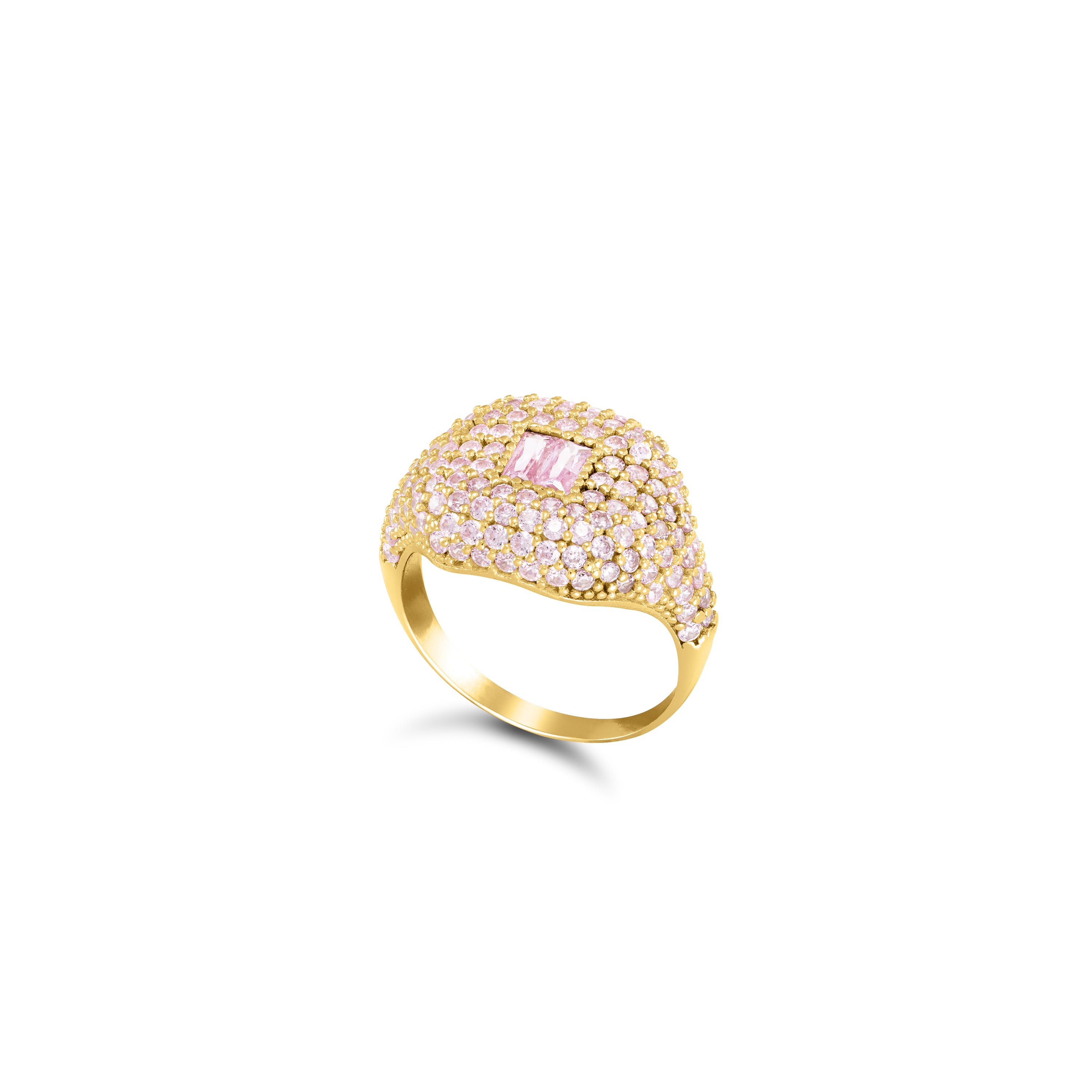 Baguette Centered Cubic Zirconia Dome Pinky Ring - Colored