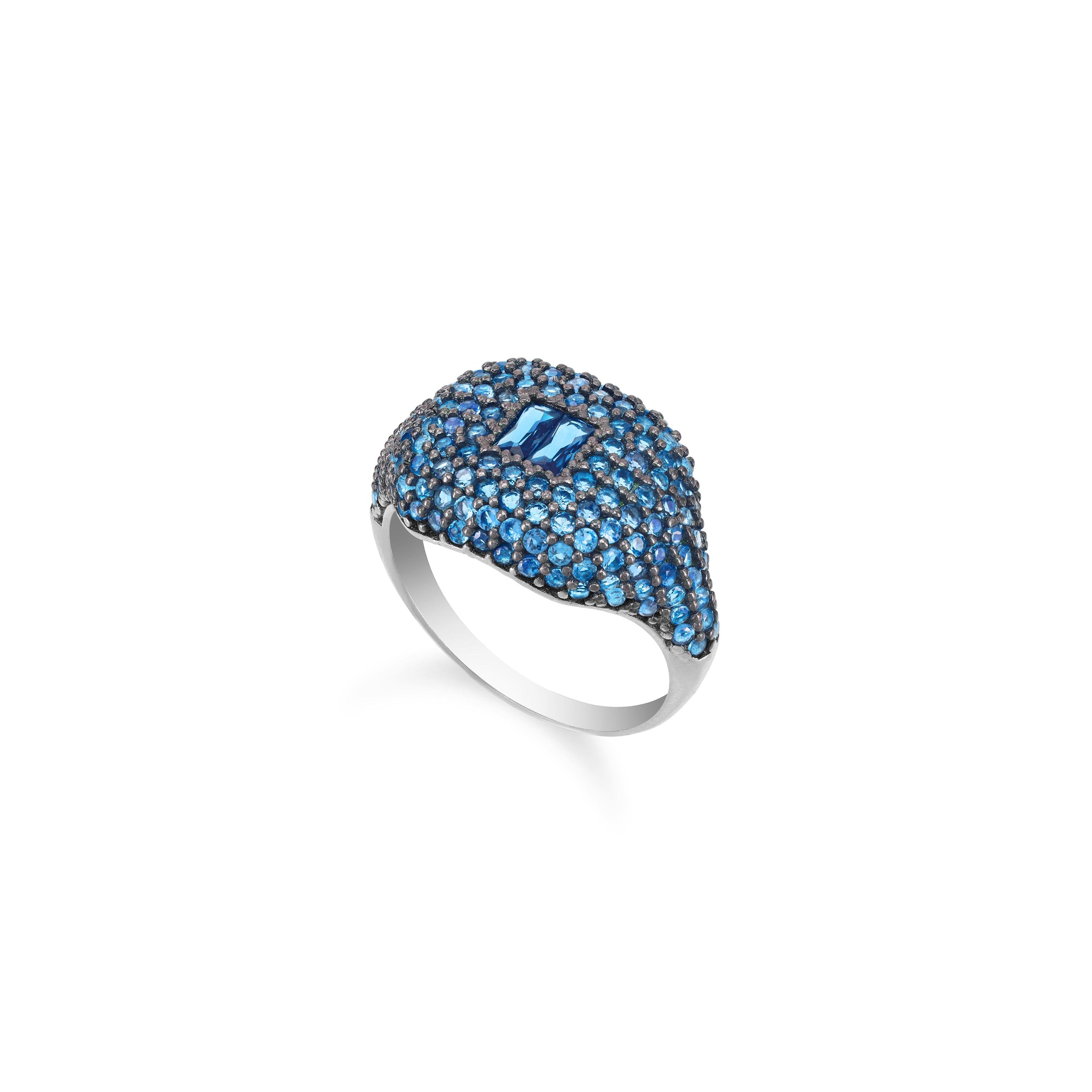 Baguette Centered Cubic Zirconia Dome Pinky Ring - Colored