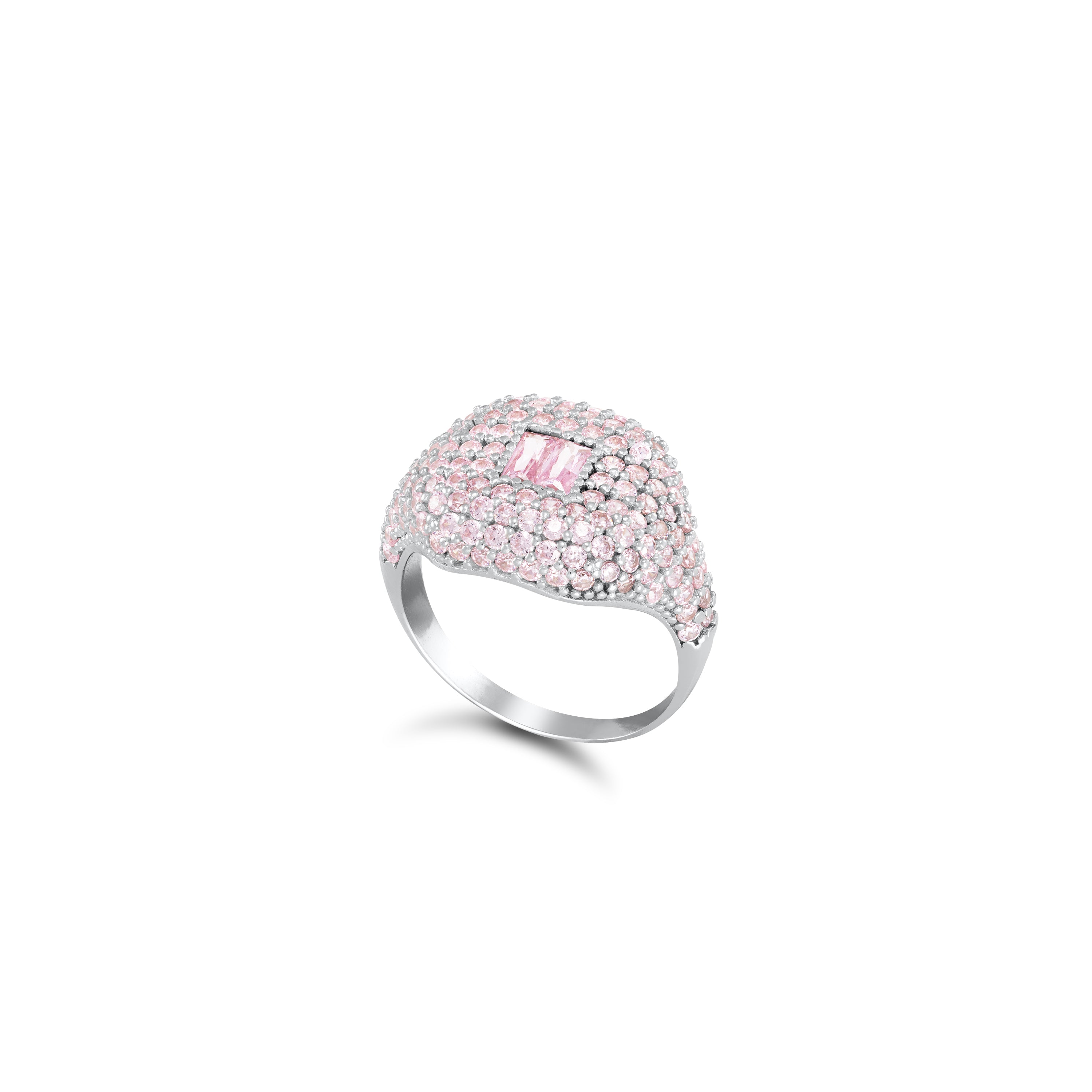 Baguette Centered Cubic Zirconia Dome Pinky Ring - Colored