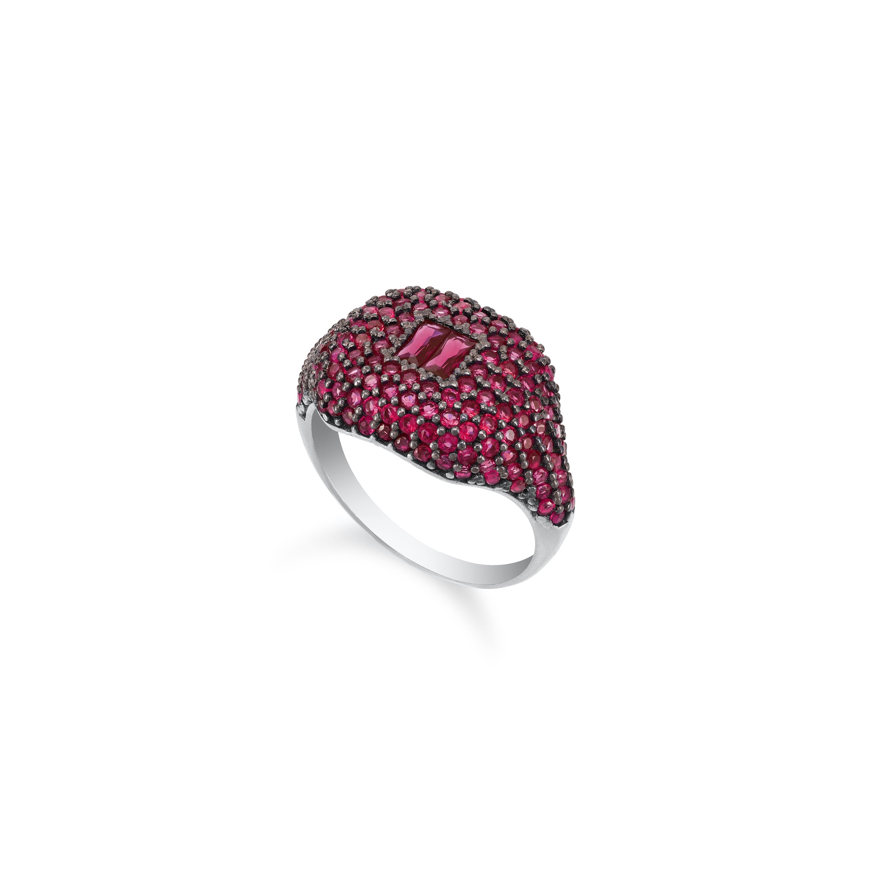 Baguette Centered Cubic Zirconia Dome Pinky Ring - Colored