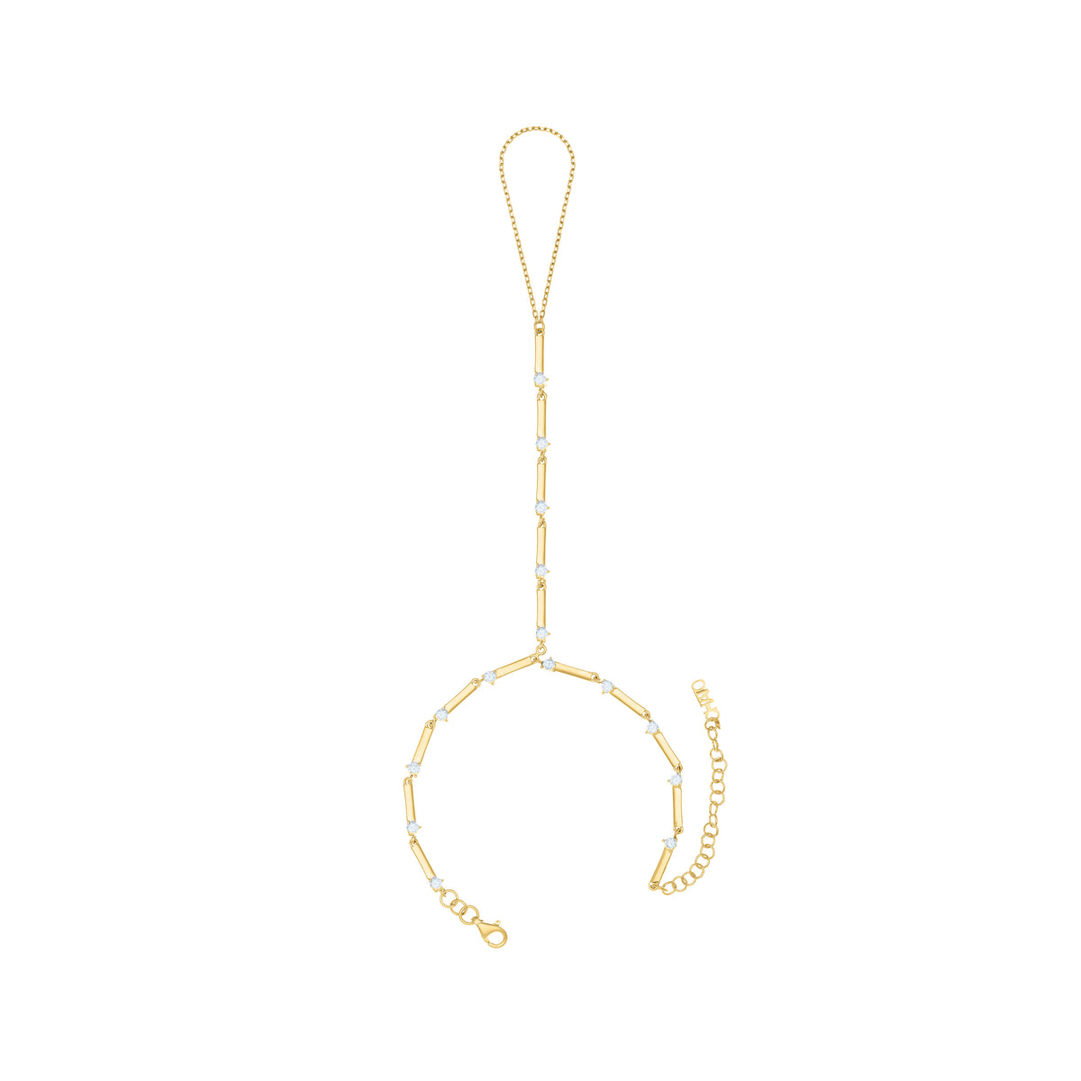 Bar Link Cz Hand Chain - Gold White