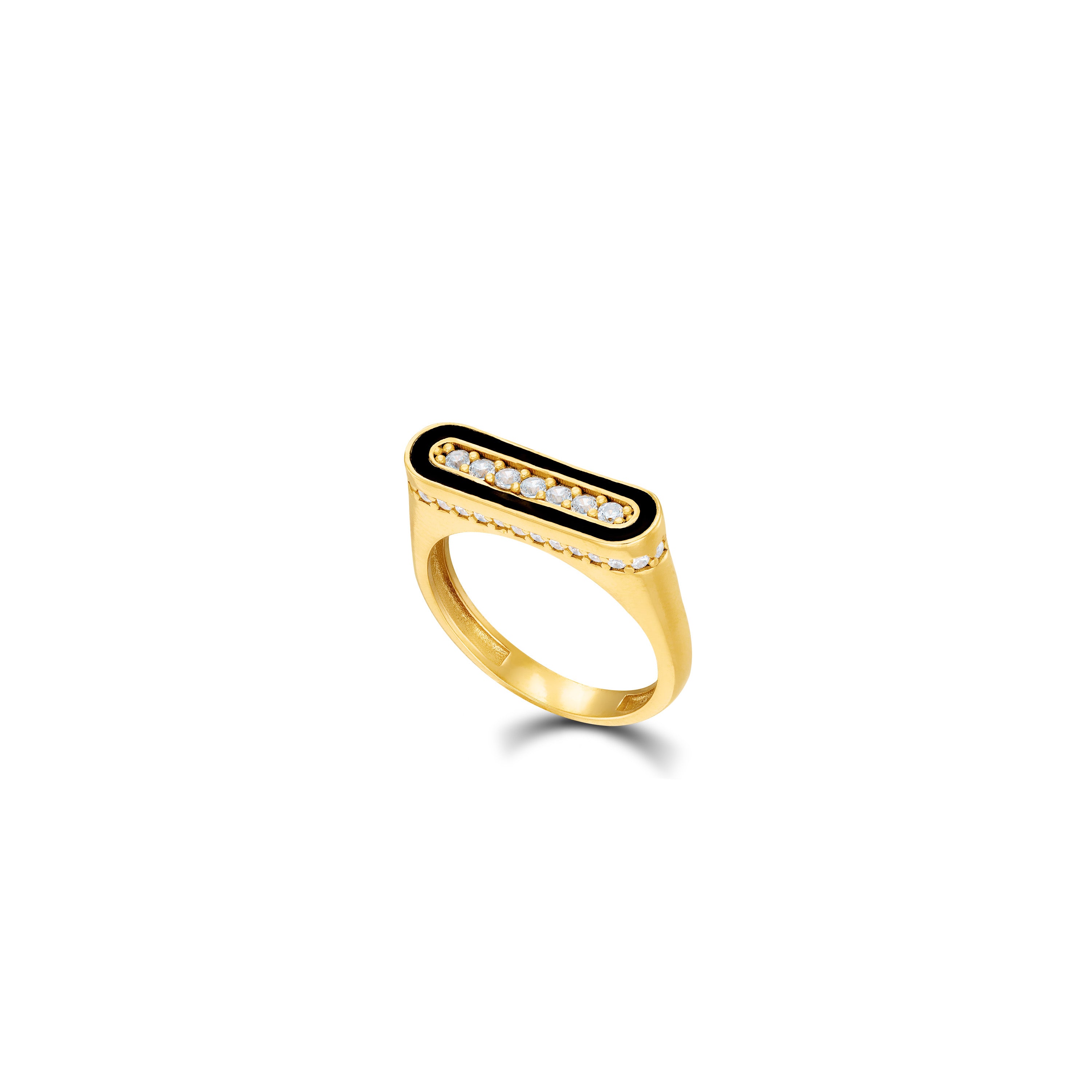 Bar And Side Cubic Zirconia Enamel Pinky Ring - Gold Black