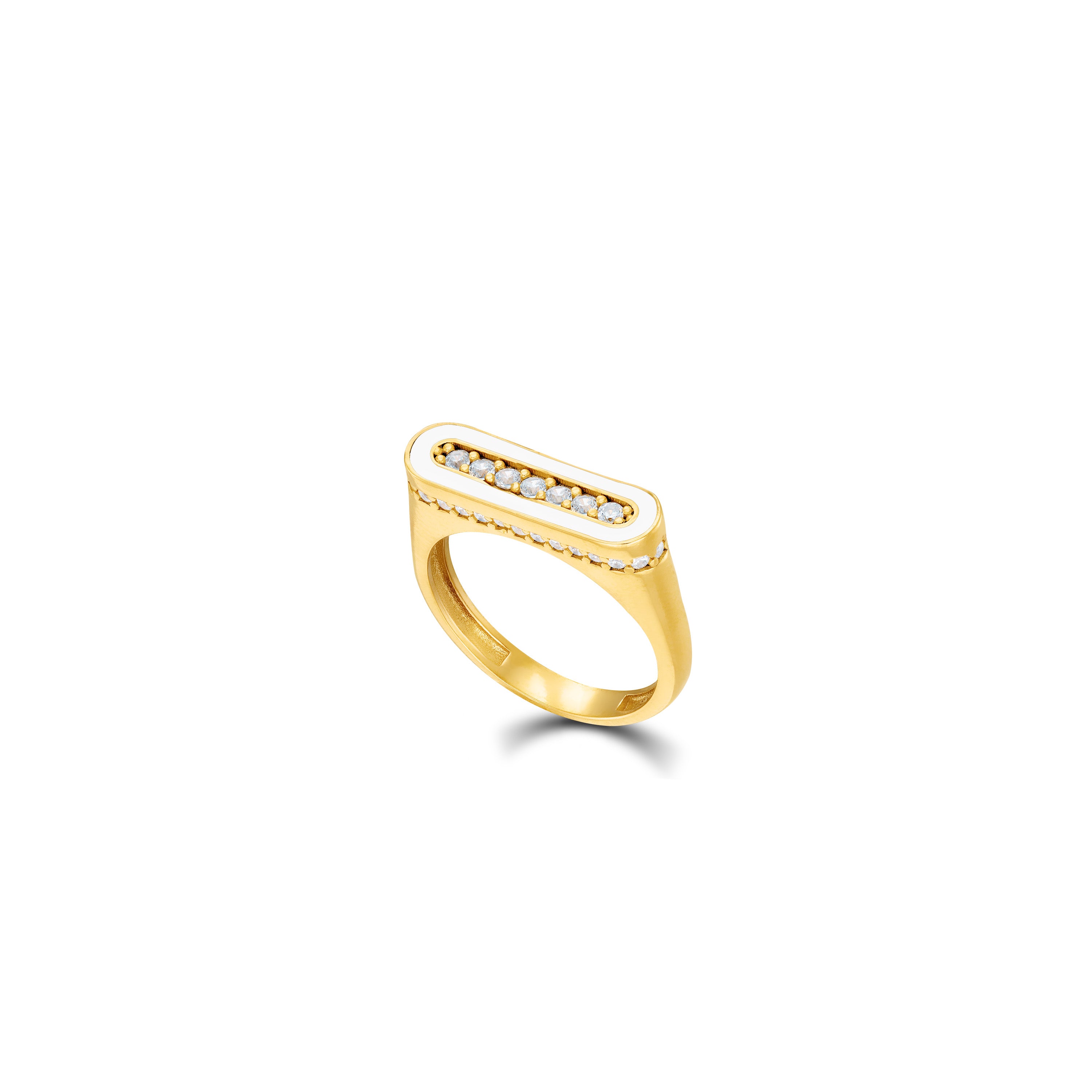 Bar And Side Cubic Zirconia Enamel Pinky Ring - Gold White