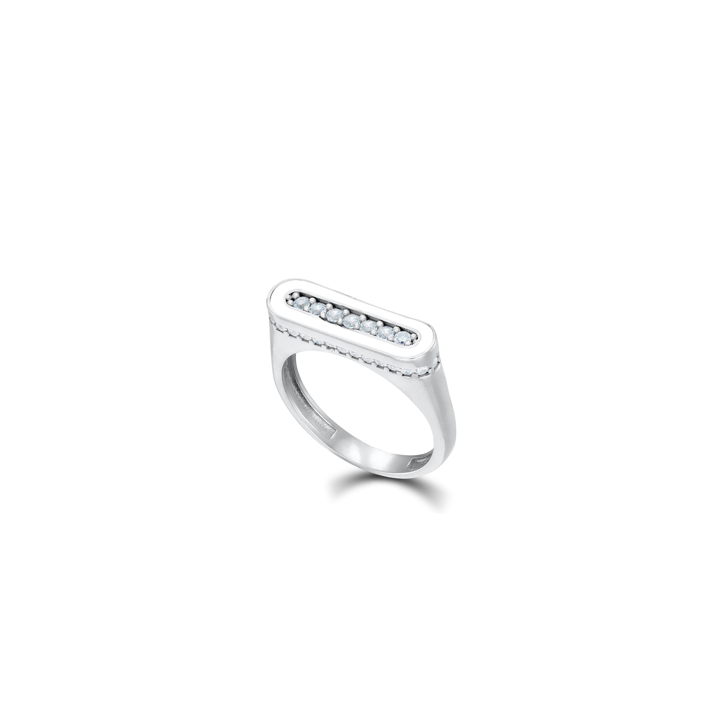 Bar And Side Cubic Zirconia Enamel Pinky Ring - Silver White
