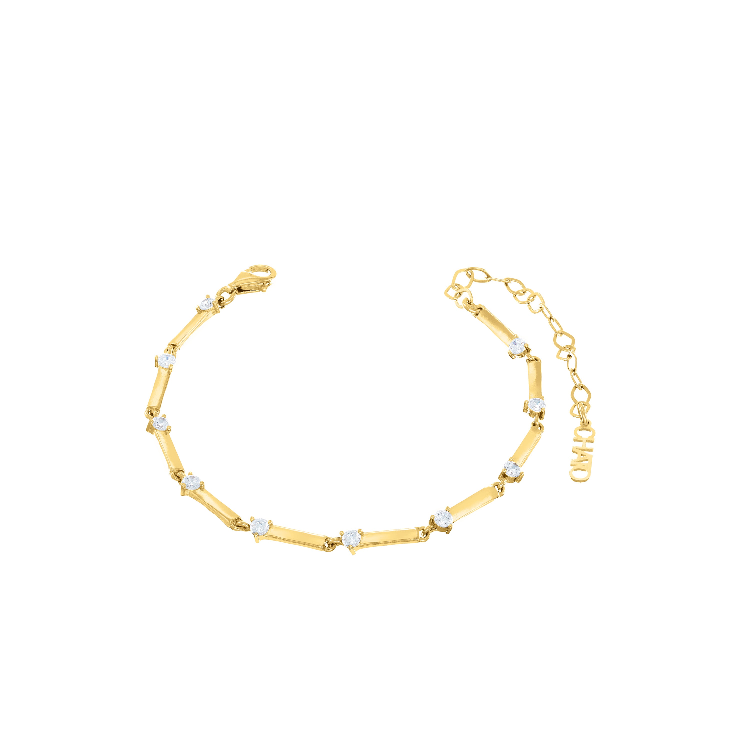 Bar Link Cz Bracelet - Gold White