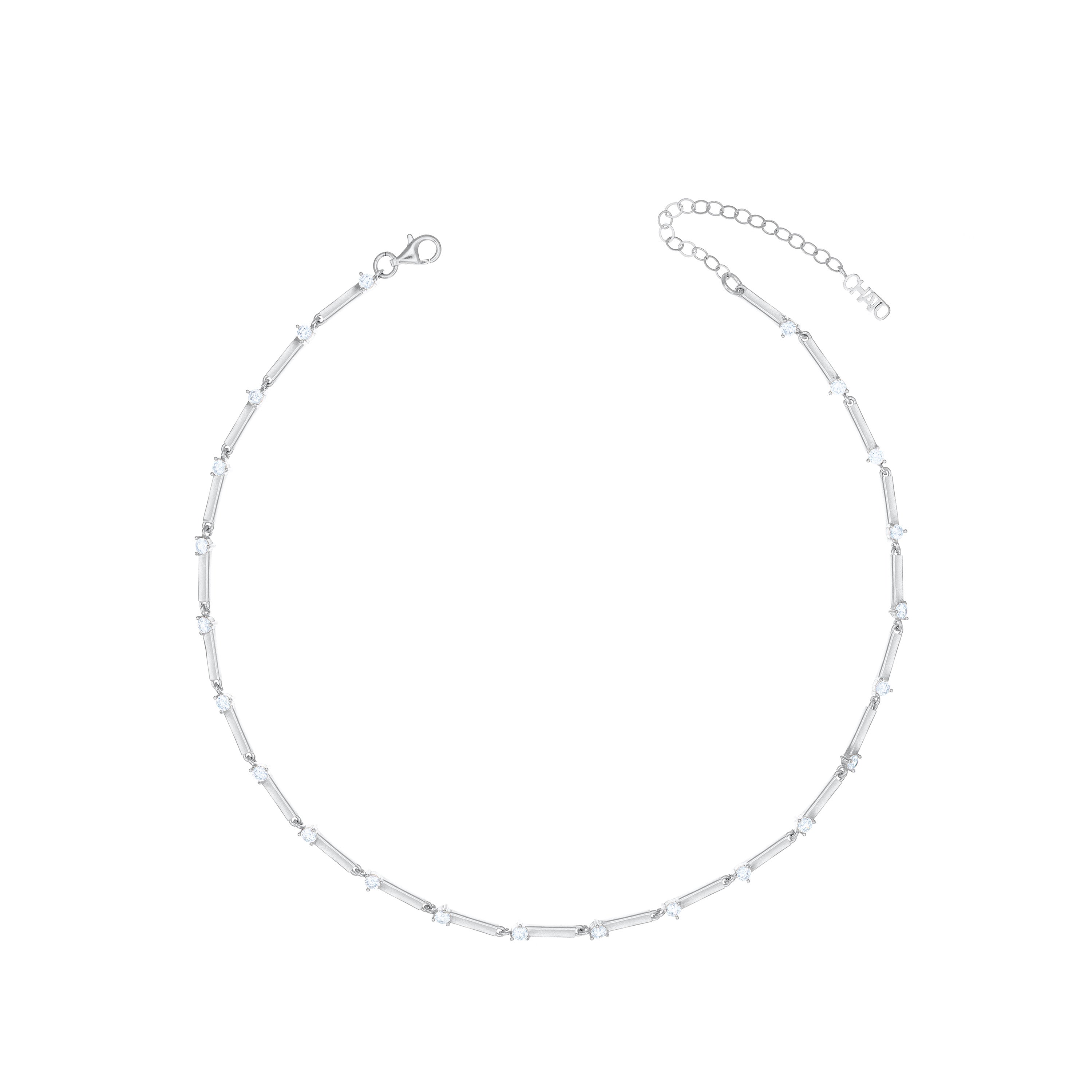 Bar Link Cz Choker - Silver White