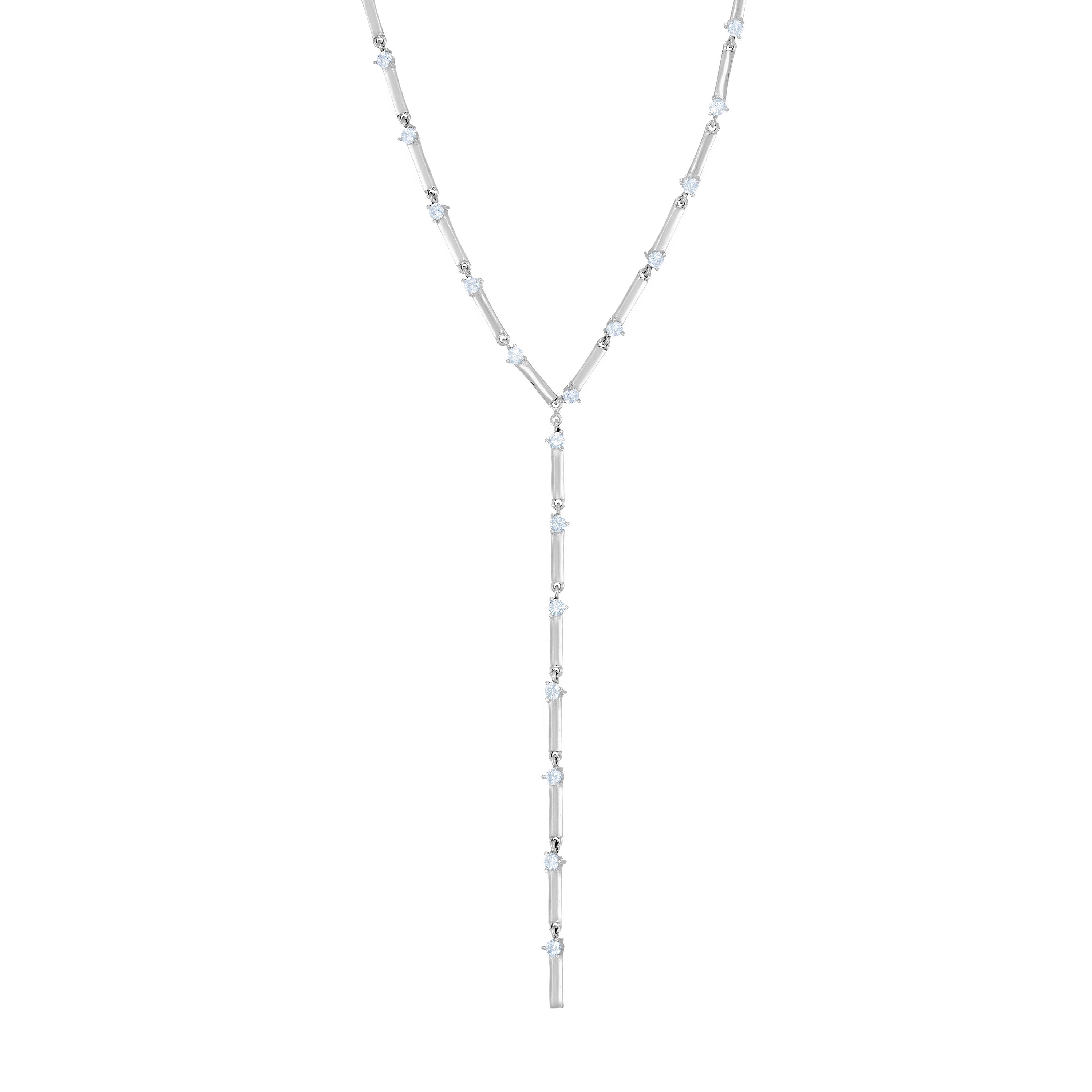 Bar Link Cz Lariat Choker - Silver White