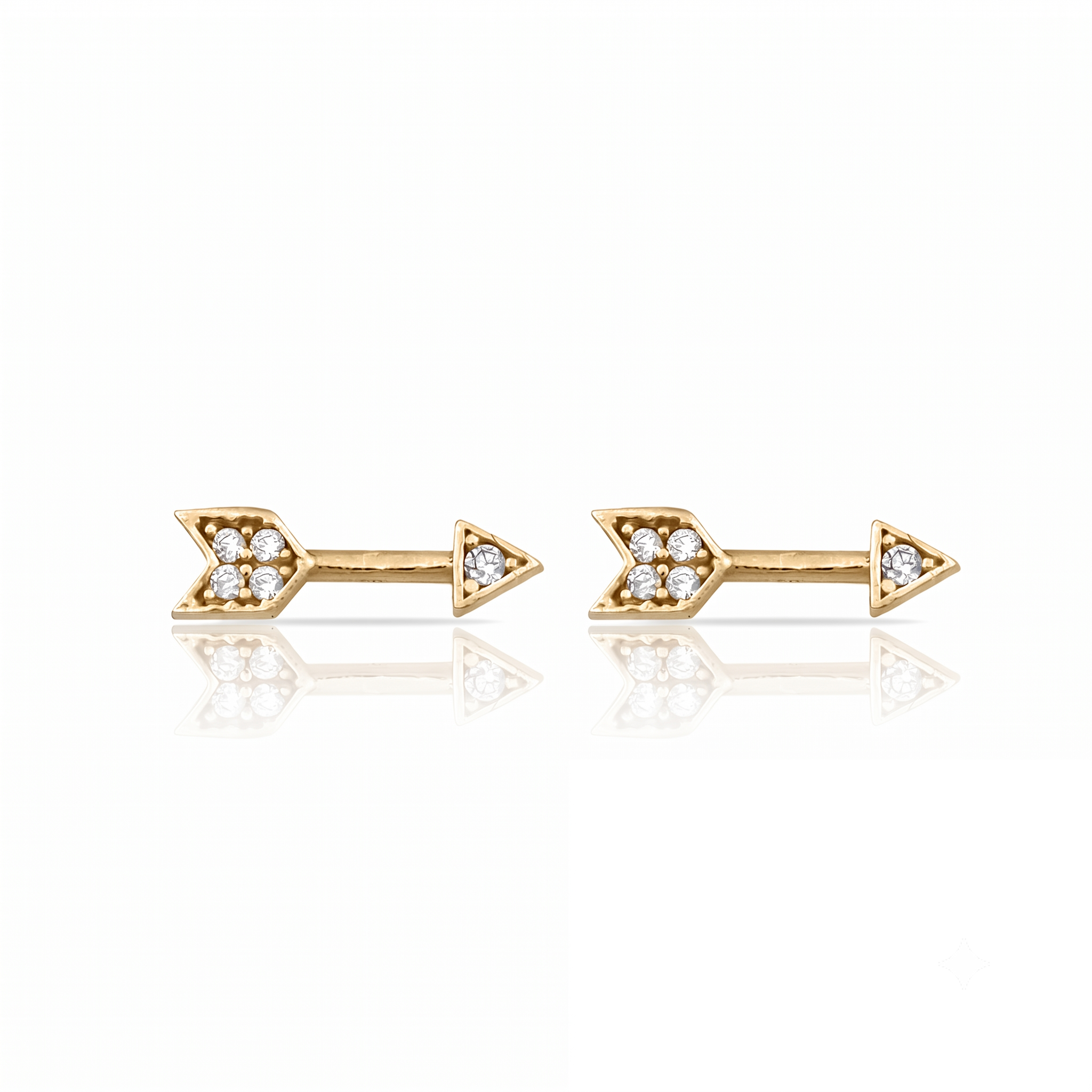 Cubic Zirconia Arrow Stud Earrings - Gold White