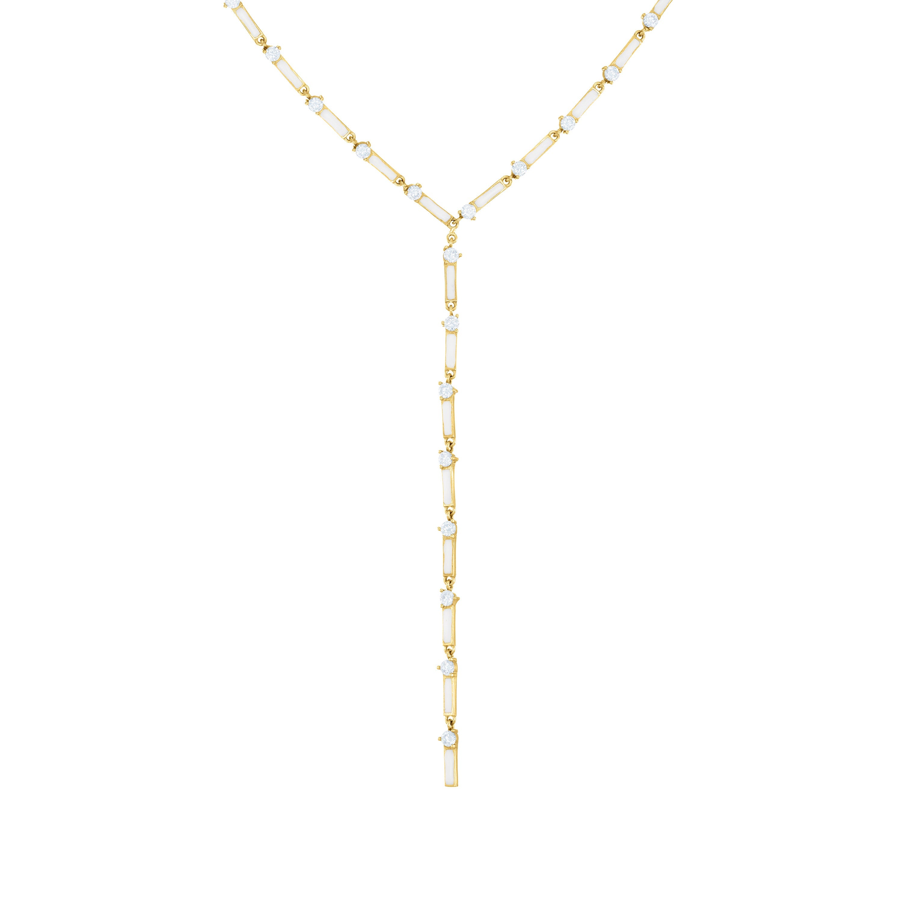 Connected Enamel Lines Lariat Choker - Gold White