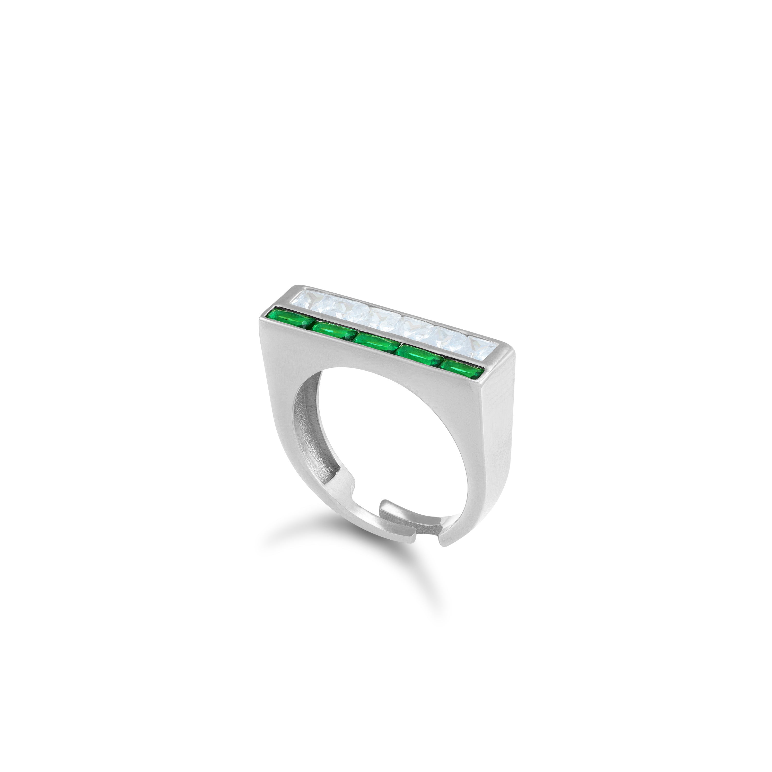 Cubic Zirconia Double Bar Signet Ring