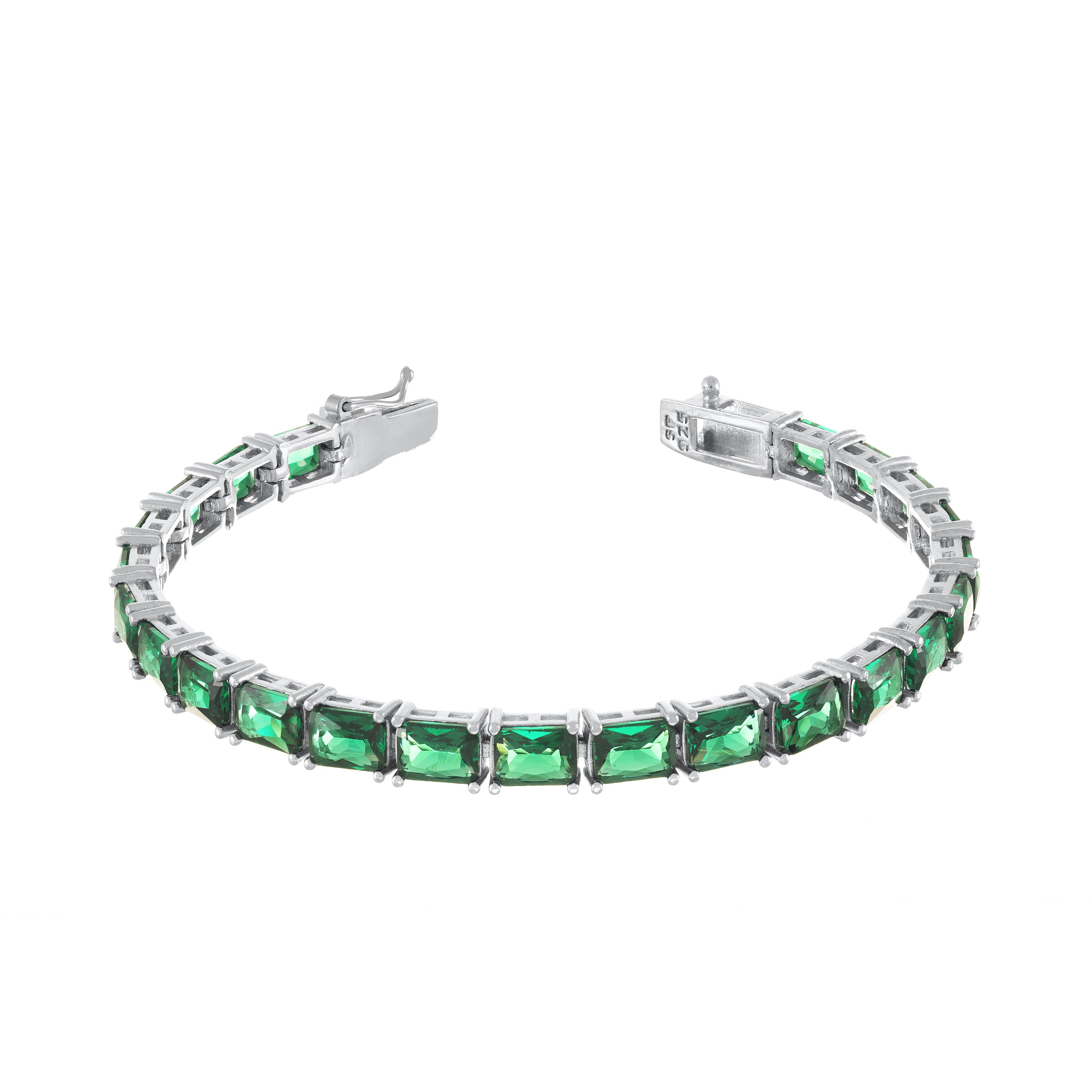 Cubic Zirconia Emerald Cut Tennis Bracelet With Box Clasp