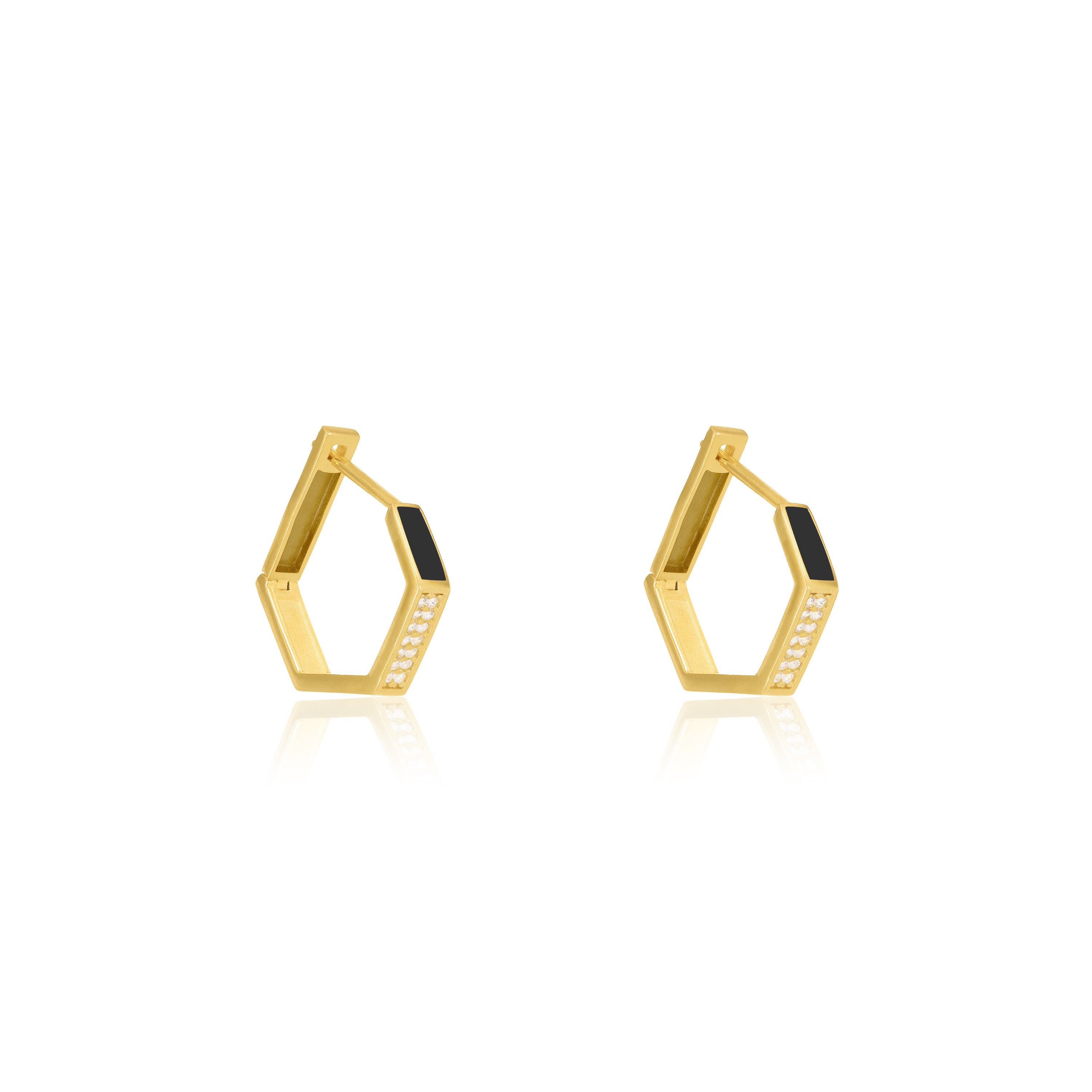 Cubic Zirconia Enamel Hexagon Shaped Hoop Earrings