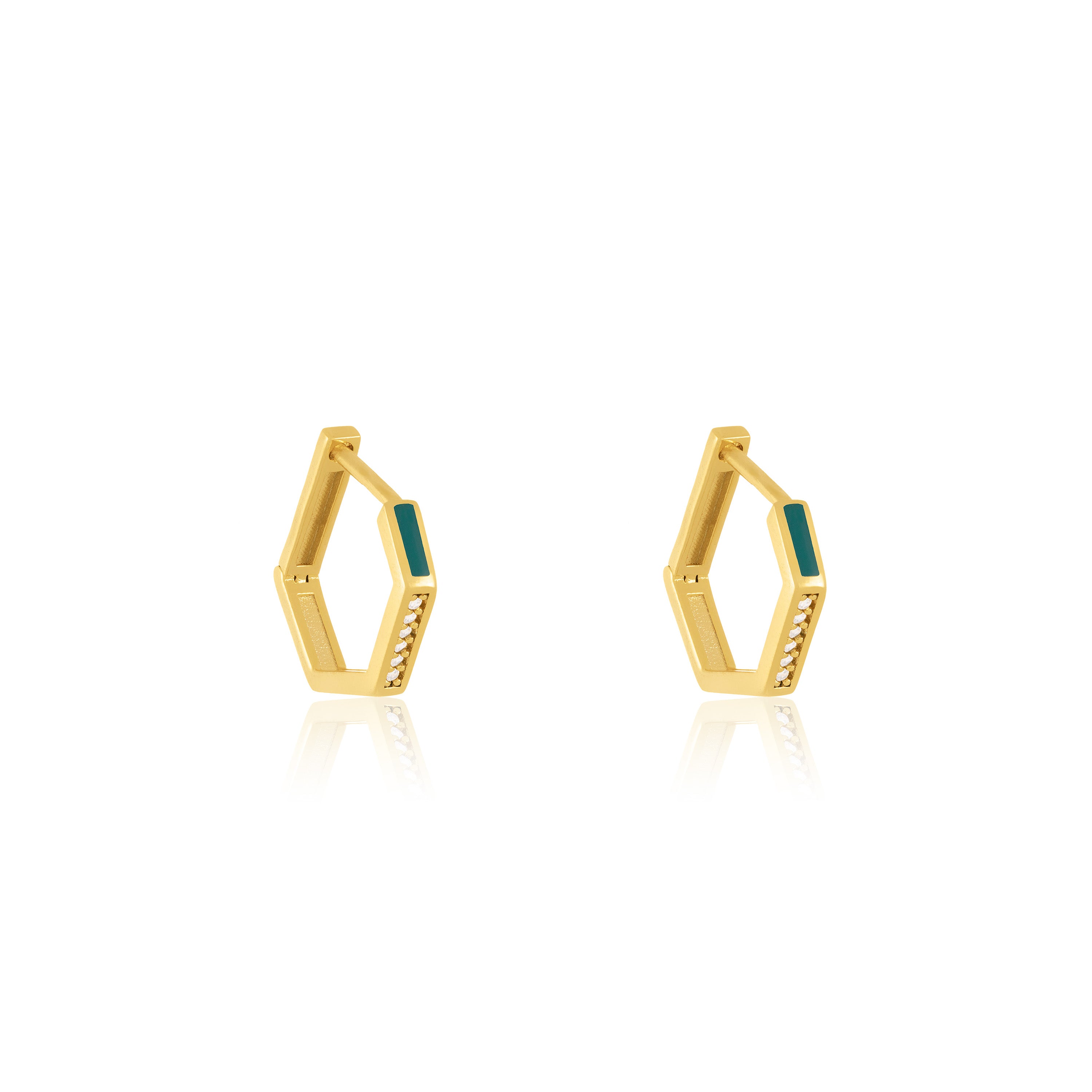 Cubic Zirconia Enamel Hexagon Shaped Hoop Earrings