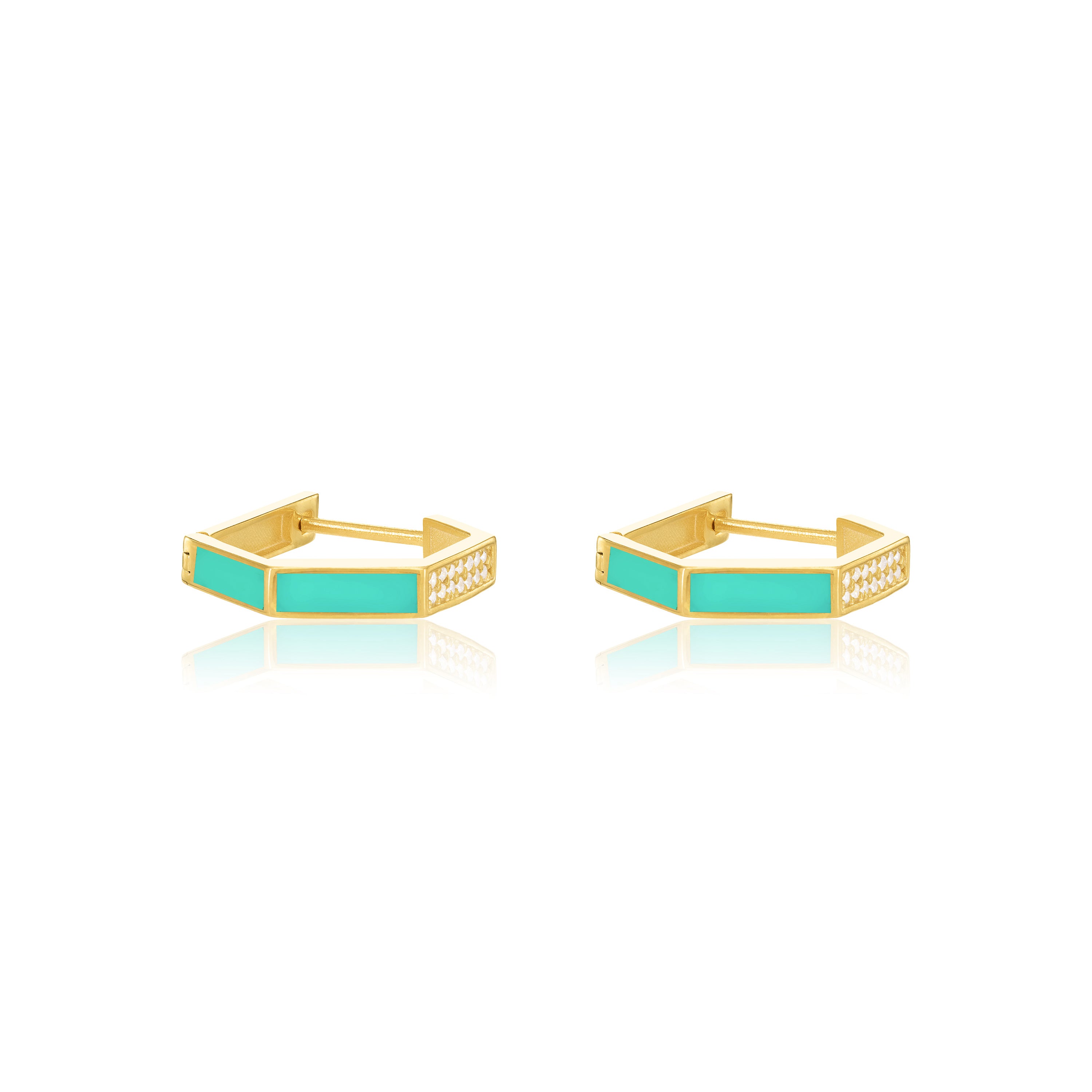 Cubic Zirconia Enamel Hexagon Shaped Hoop Earrings