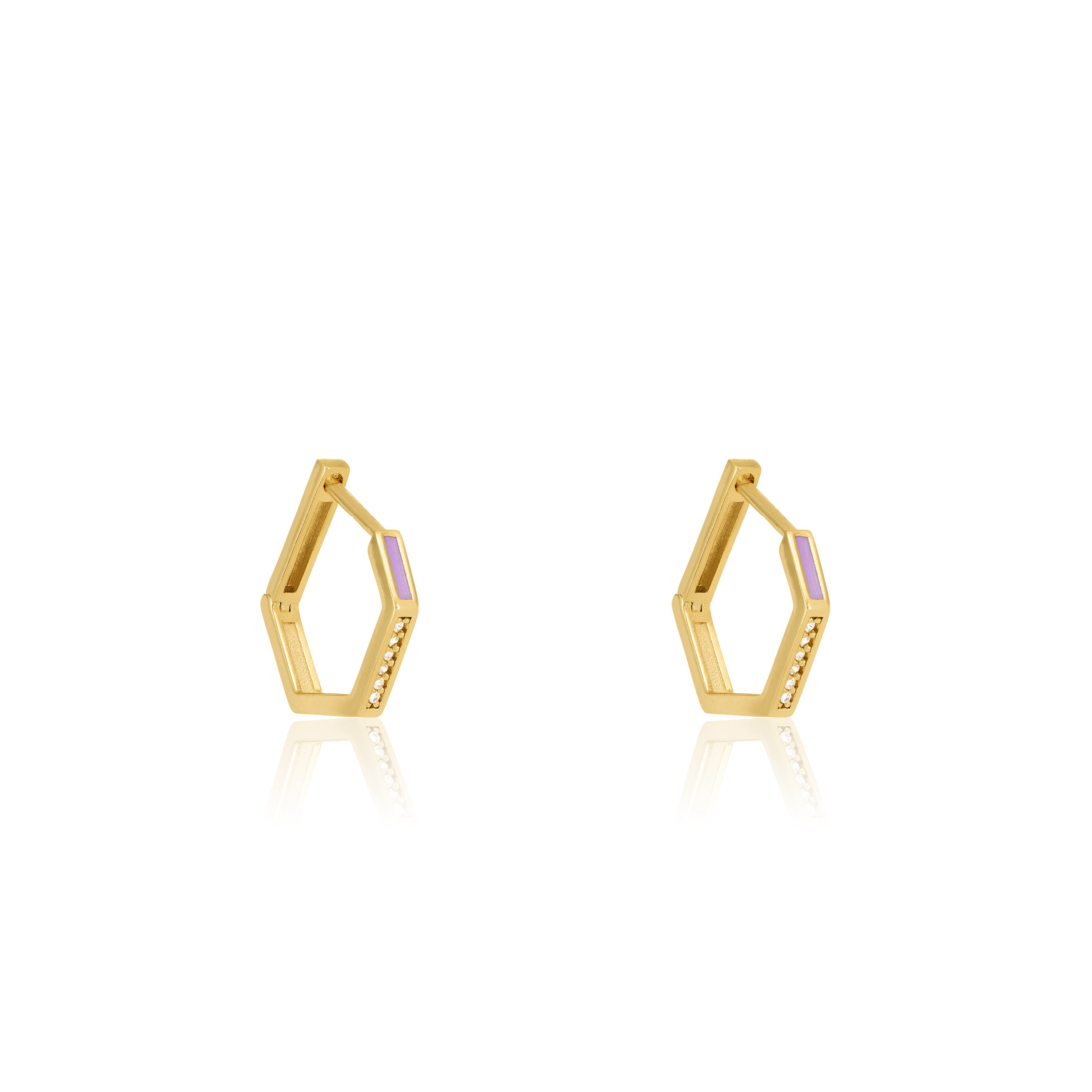 Cubic Zirconia Enamel Hexagon Shaped Hoop Earrings