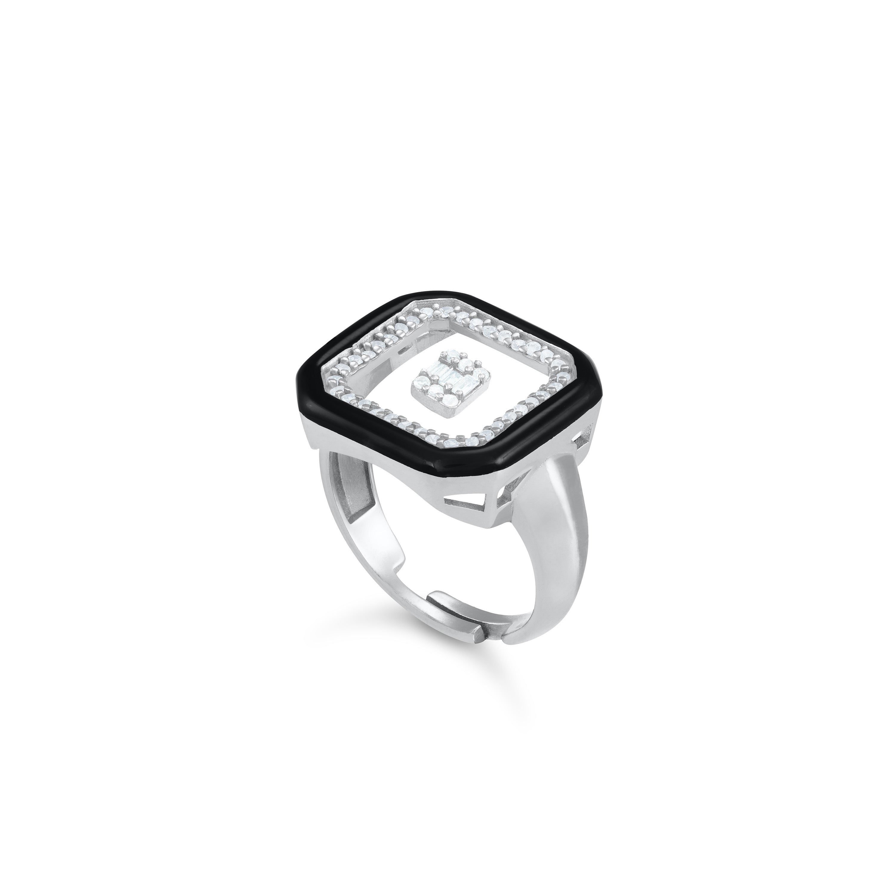 Cubic Zirconia Enamel Square Plexiglass Ring