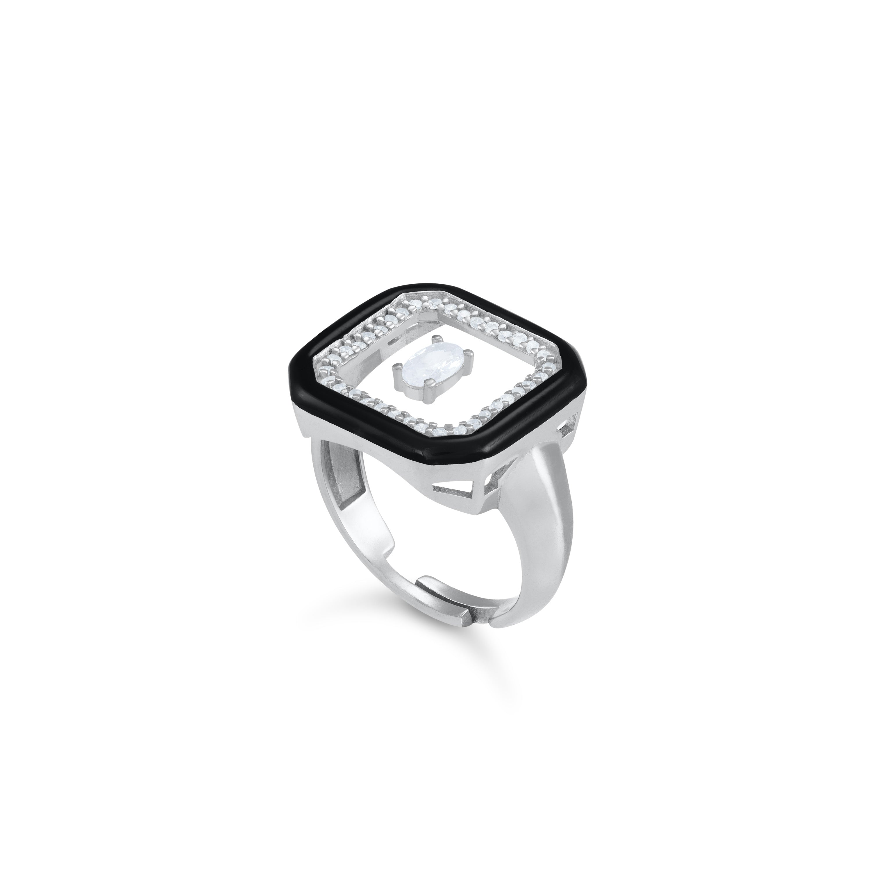 Cubic Zirconia Enamel Square Plexiglass Ring