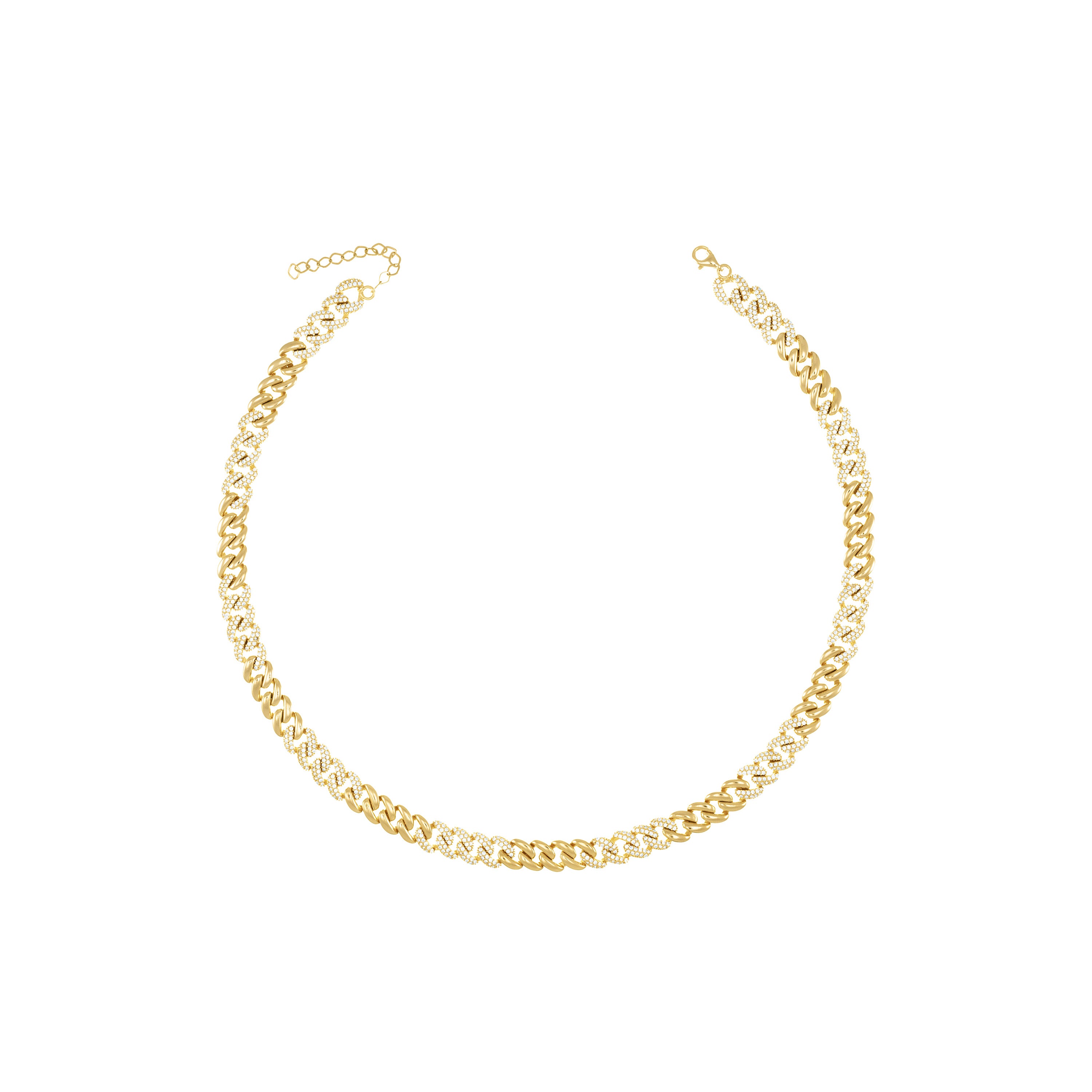 Cubic Zirconia Half Pave Cuban Chain Link Choker