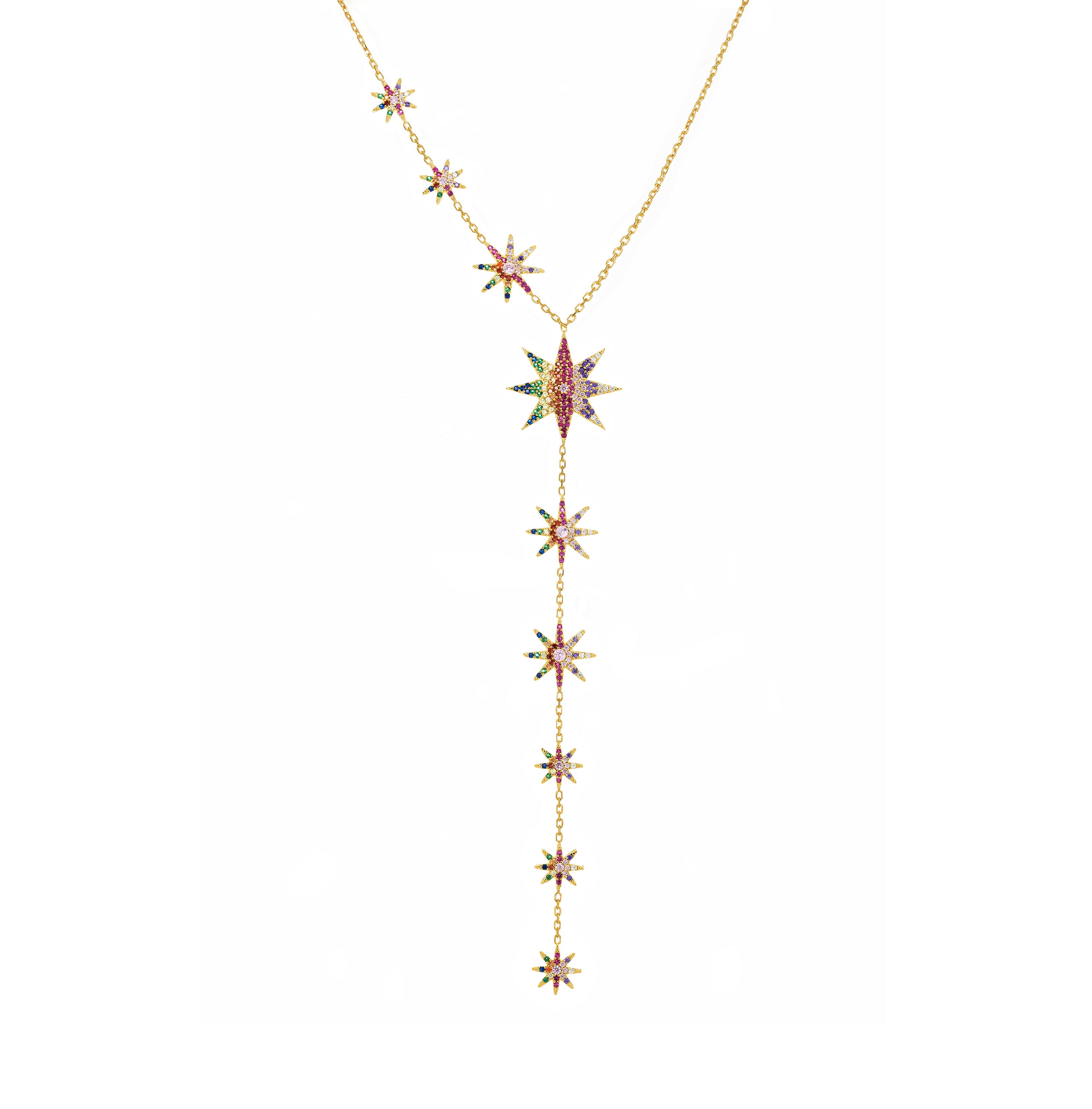 Cubic Zirconia Many Stars Asymmetric Lariat Necklace