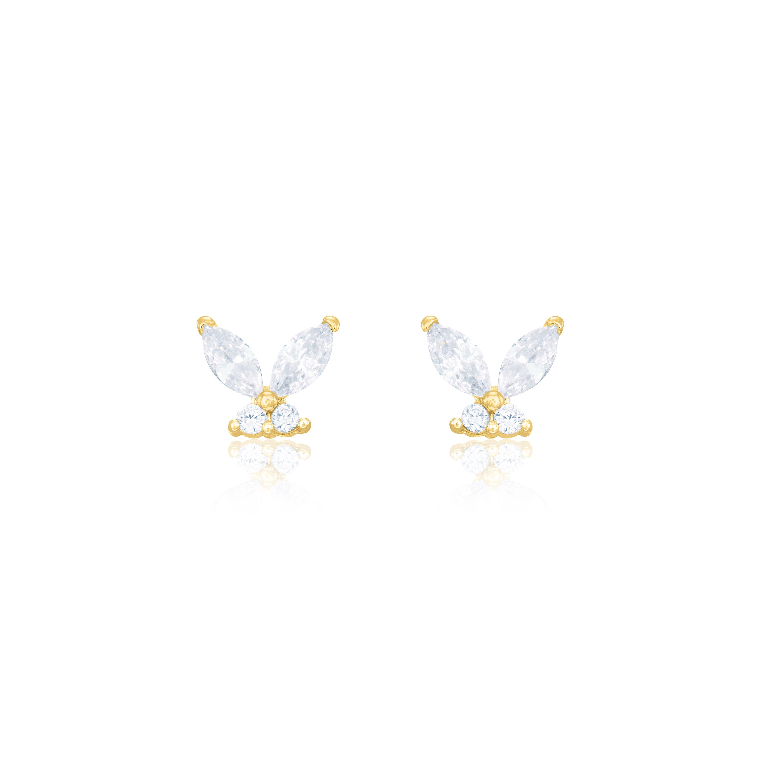 Cubic Zirconia Marquise And Round Butterfly Stud Earrings - Gold White - Small