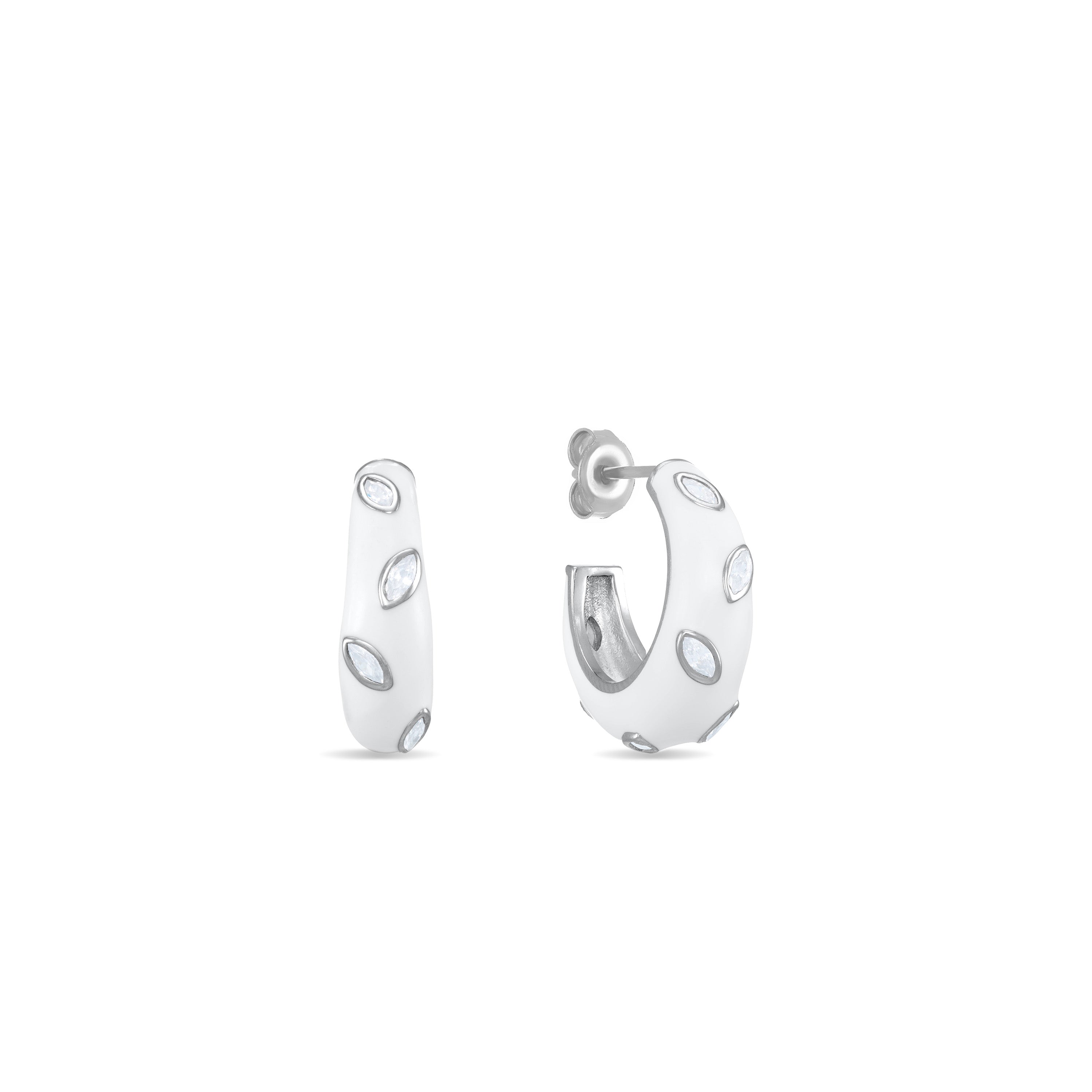 Cubic Zirconia Marquise Enamel Open Hoop Earrings