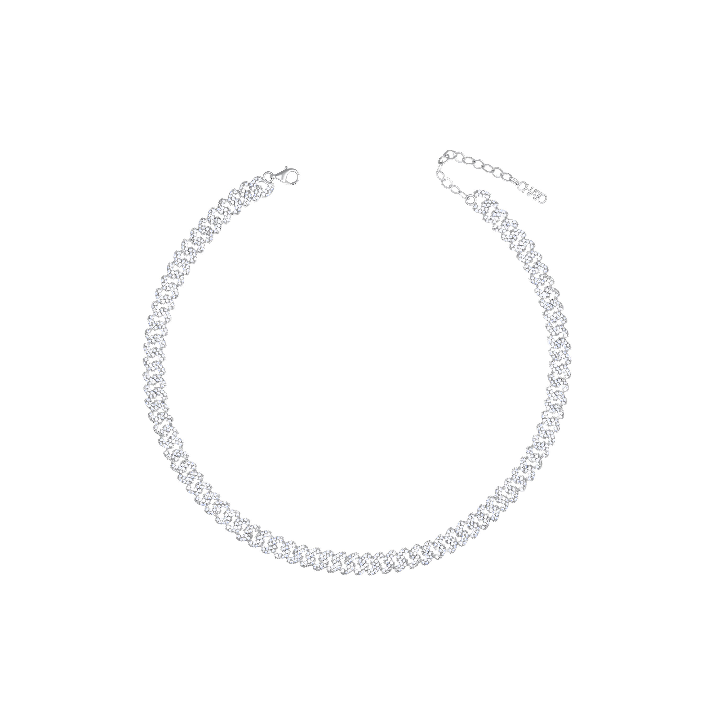 Cubic Zirconia Pave Thin Cuban Chain Link Choker