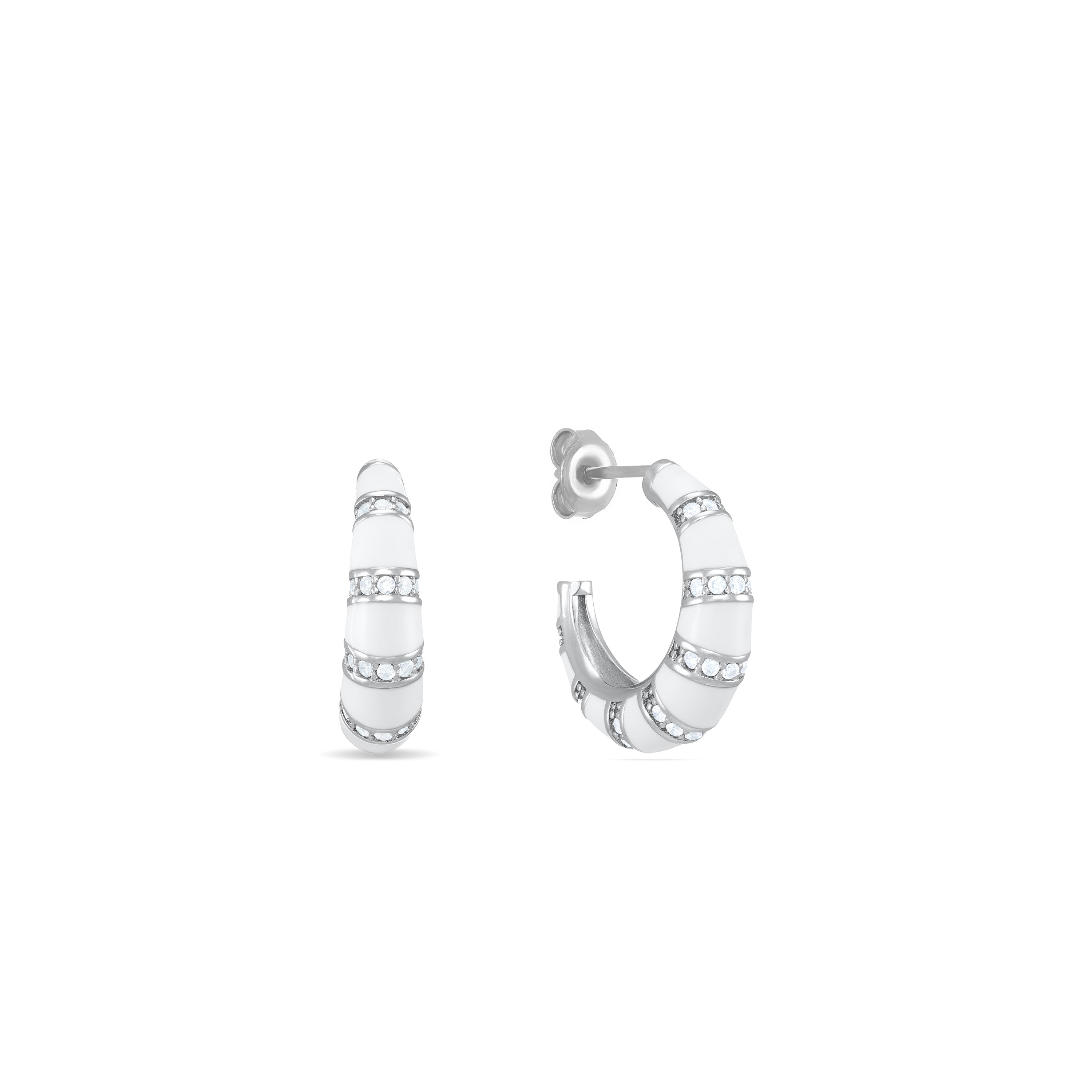 Cubic Zirconia Stripes Enamel Open Hoop Earrings