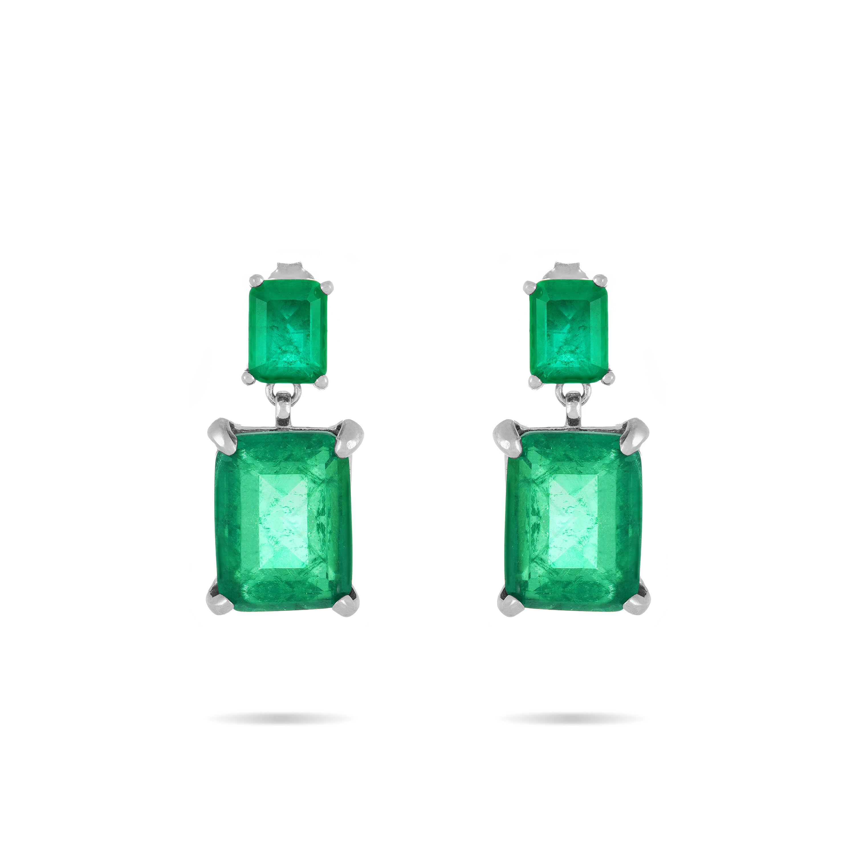 Cubic Zirconia Two Rectangle Stone Drop Earrings