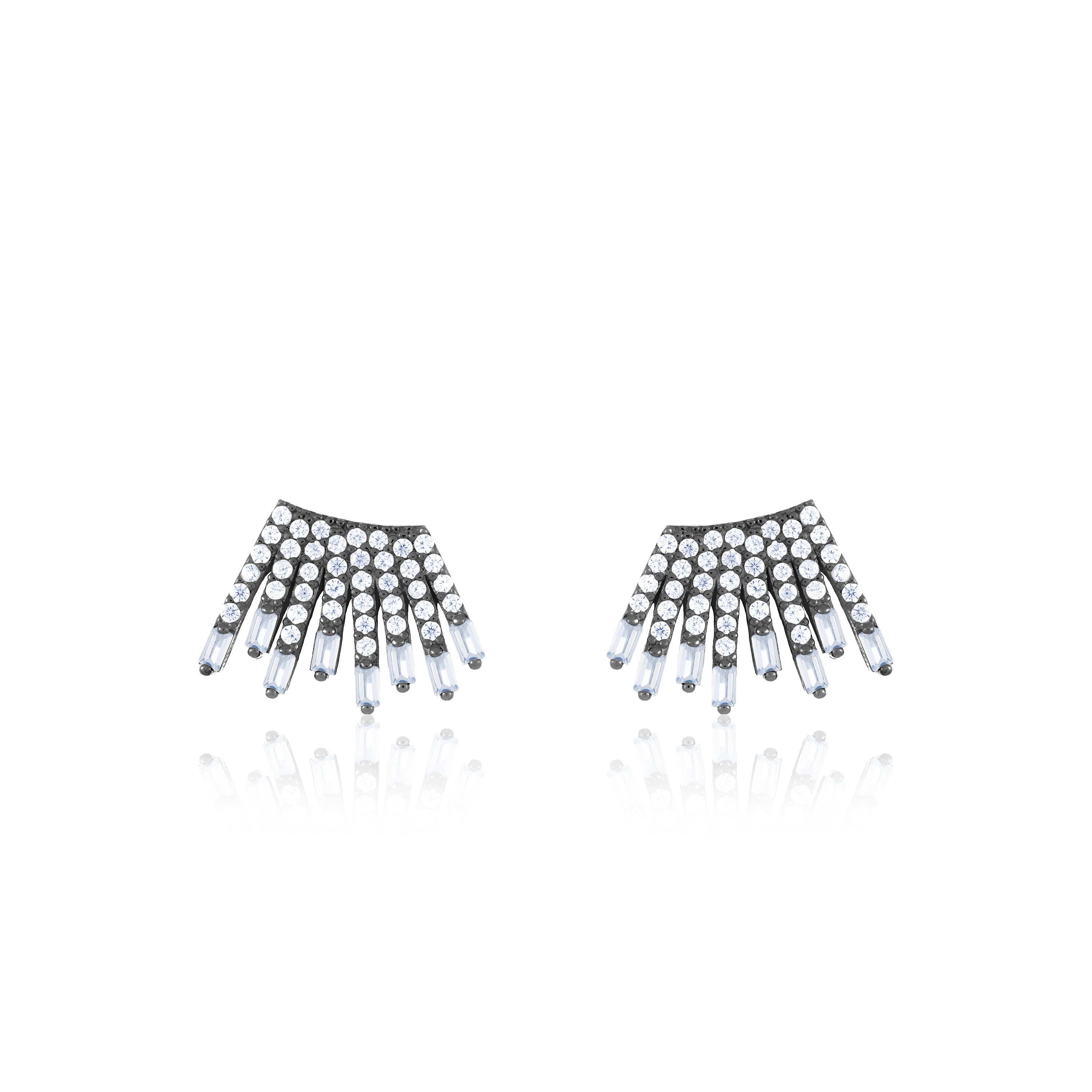 Cubic Zirconia Baguette Sun Rays Earrings - Black Rhodium White