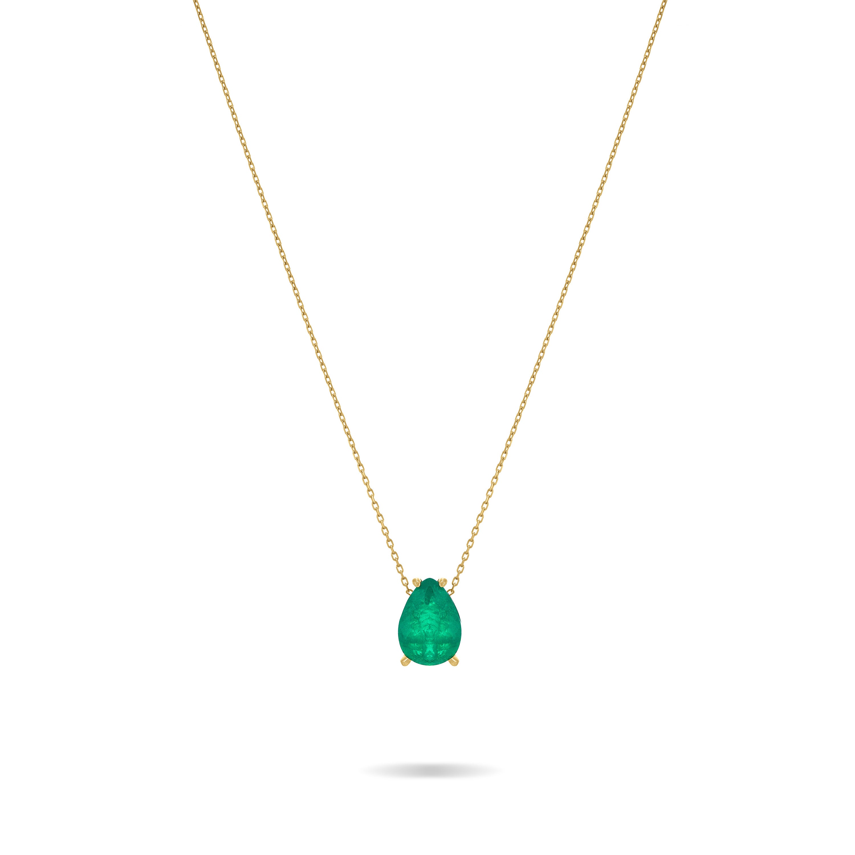 Cubic Zirconia Big Stone Chain Necklace - Gold  Green Matt - Teardrop