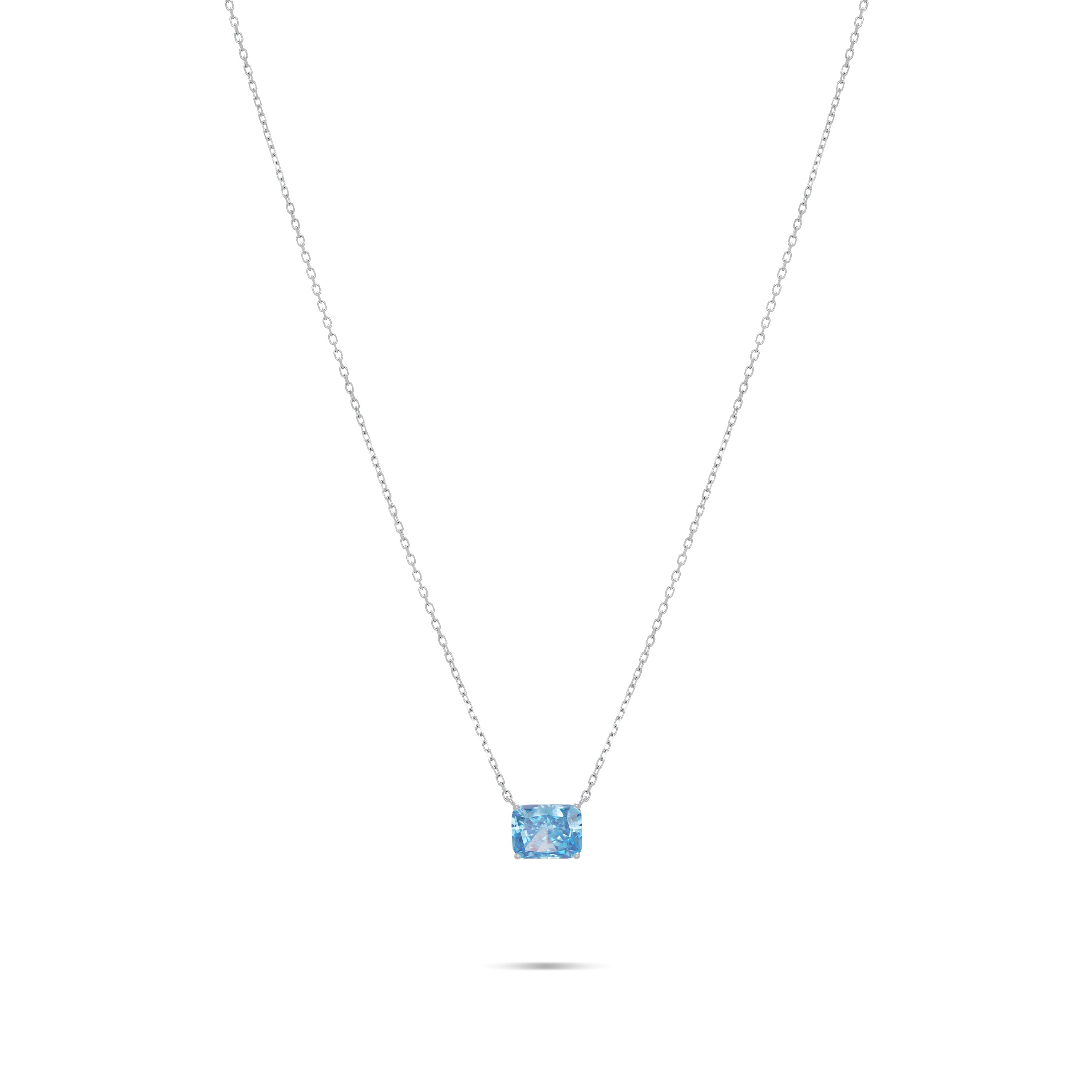 Cubic Zirconia Big Stone Chain Necklace - Silver Aquamarine - Rectangle