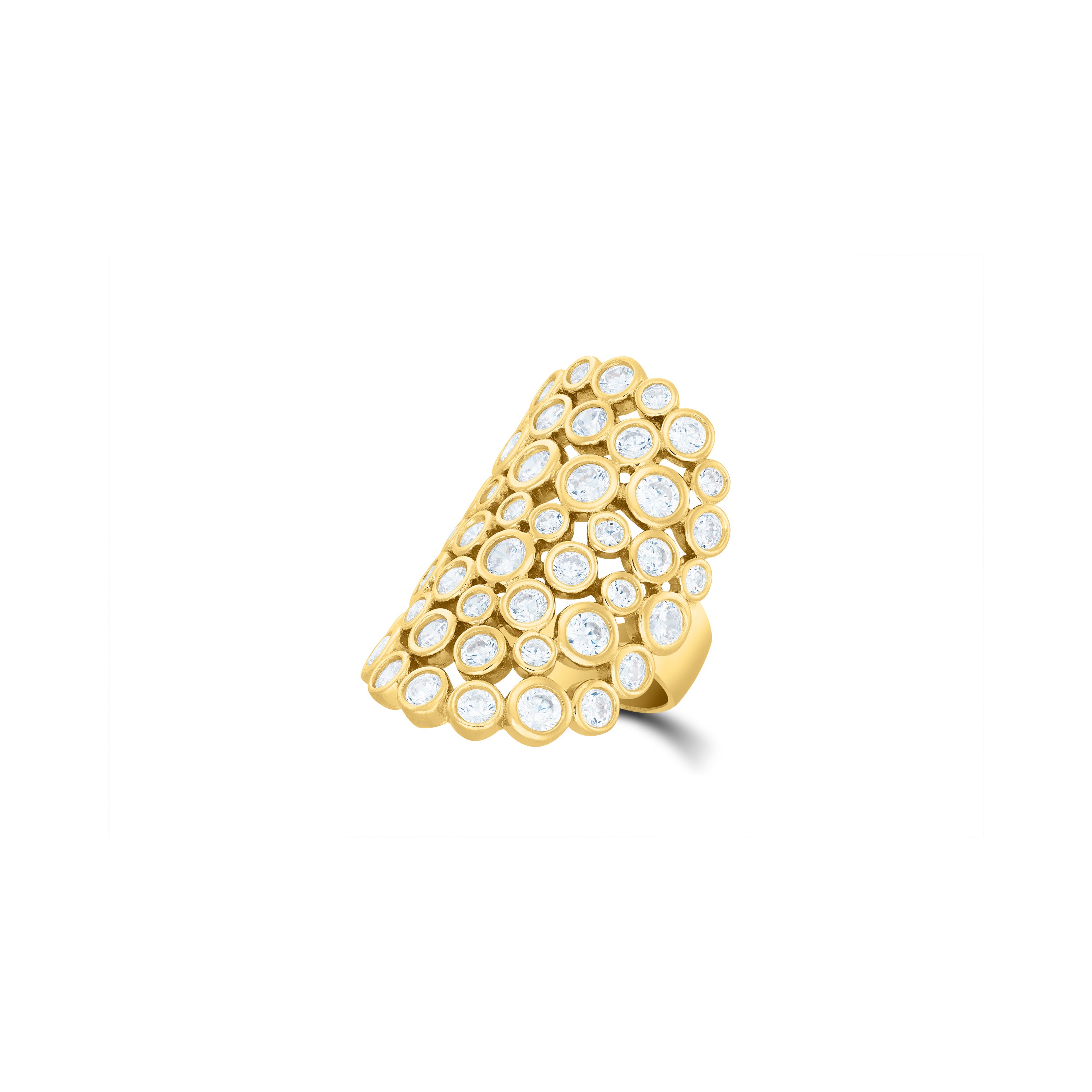Cubic Zirconia Dots Multi Bezel Ring - Gold White