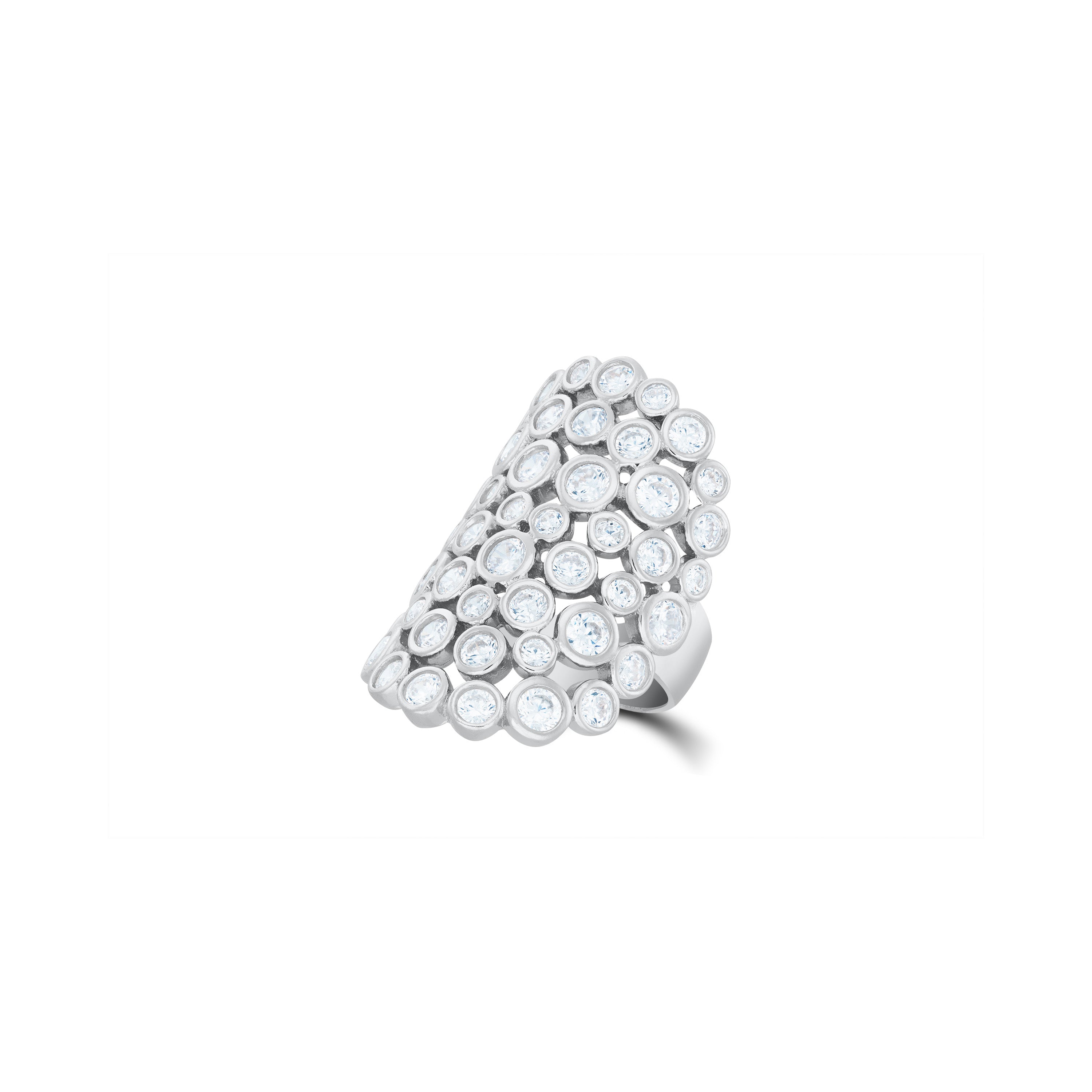 Cubic Zirconia Dots Multi Bezel Ring - Silver White