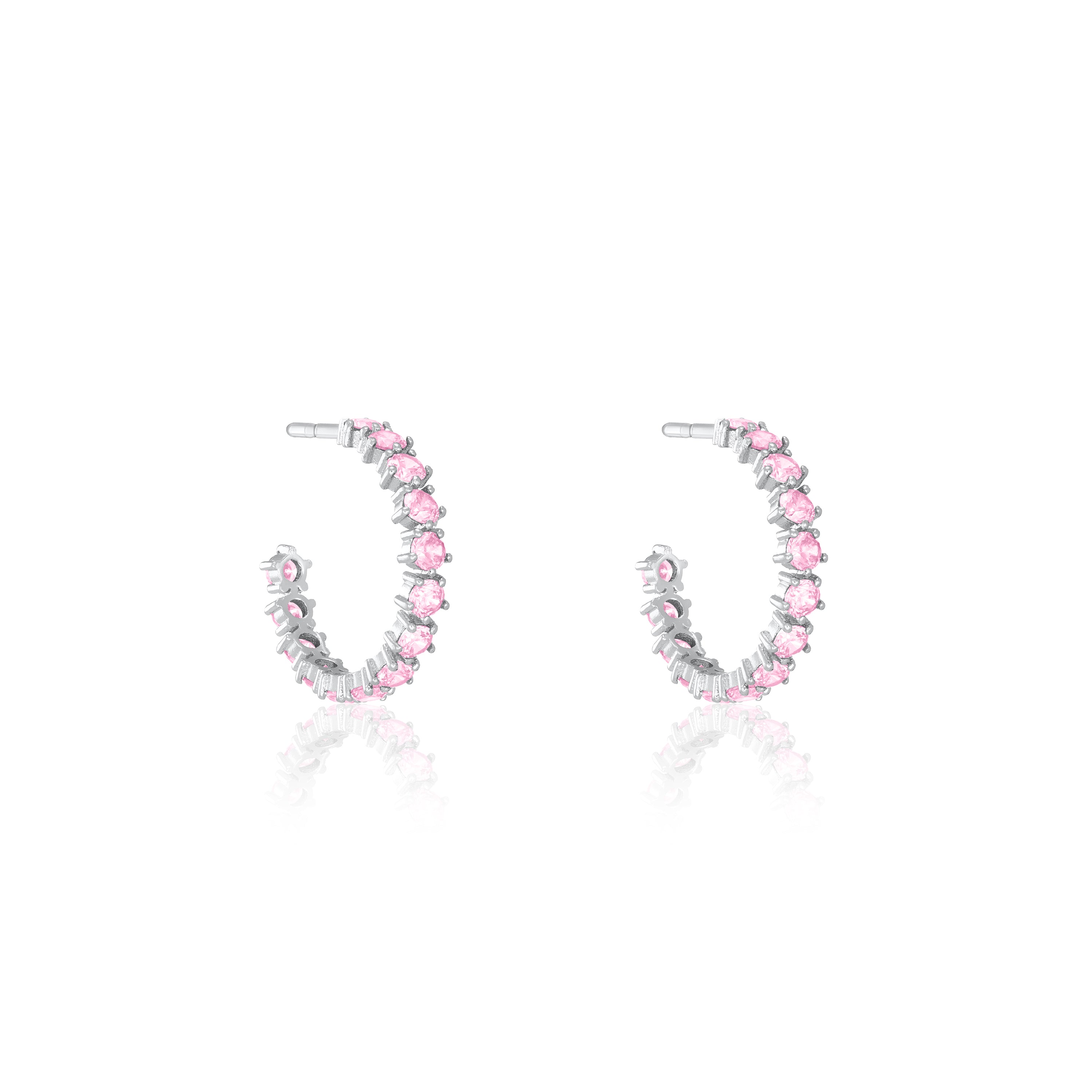 Cubic Zirconia Eternity Open Hoop Earrings - Silver Light Pink
