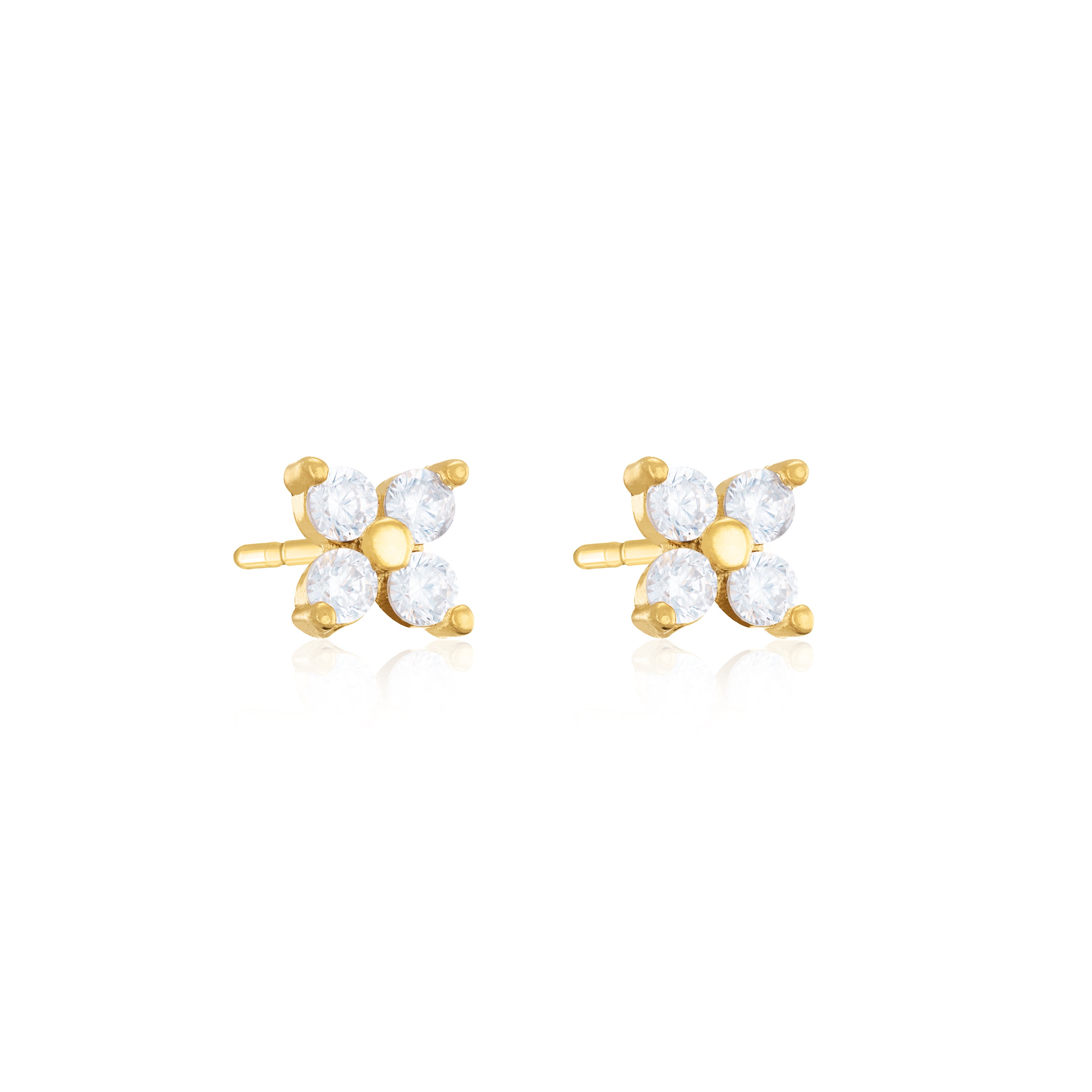 Cubic Zirconia Flower Stud Earrings - Gold White