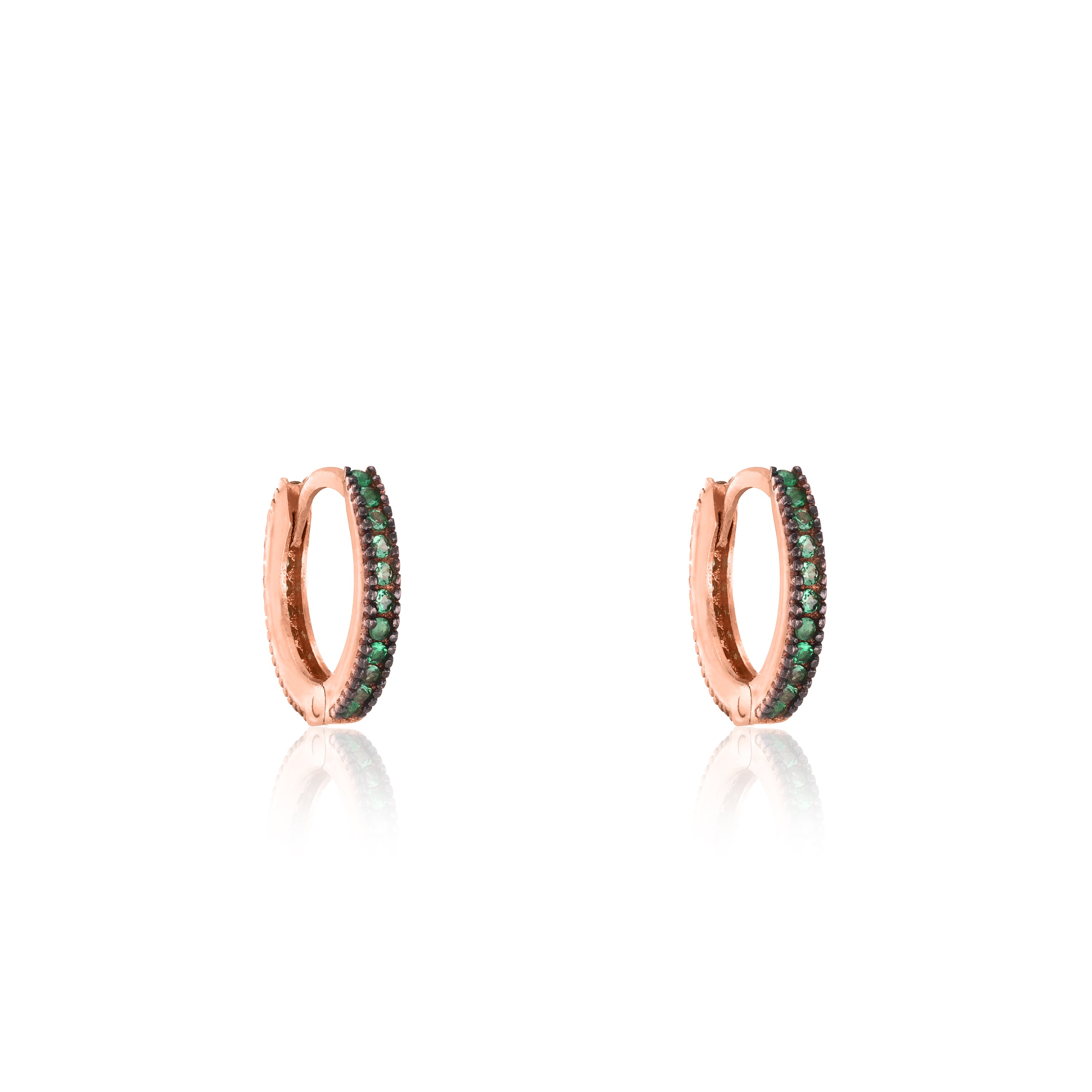 Cubic Zirconia Hoop Earrings - Rose Gold Green - Small