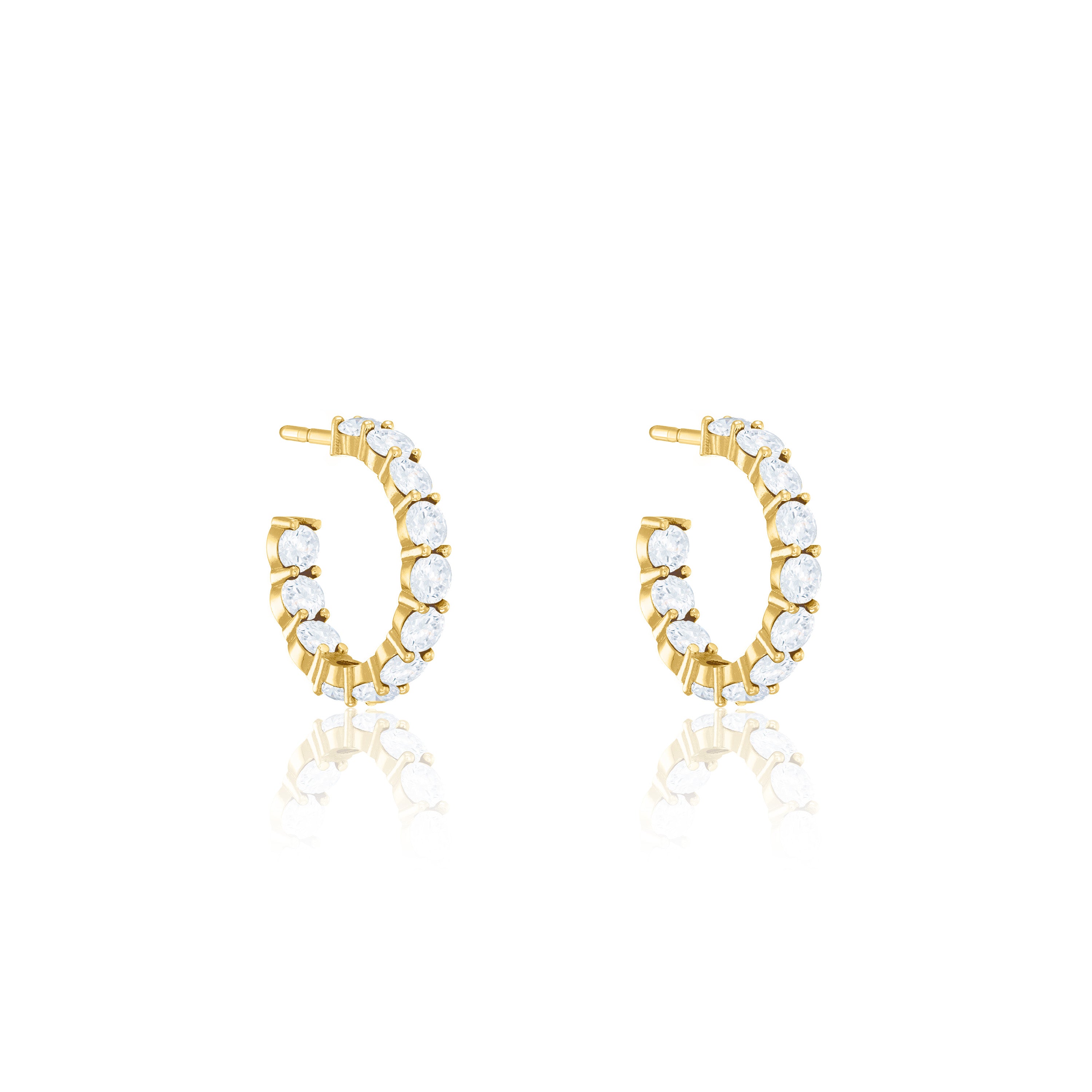 Cubic Zirconia Inside Out Semi Hoop Earrings - Gold White - Small
