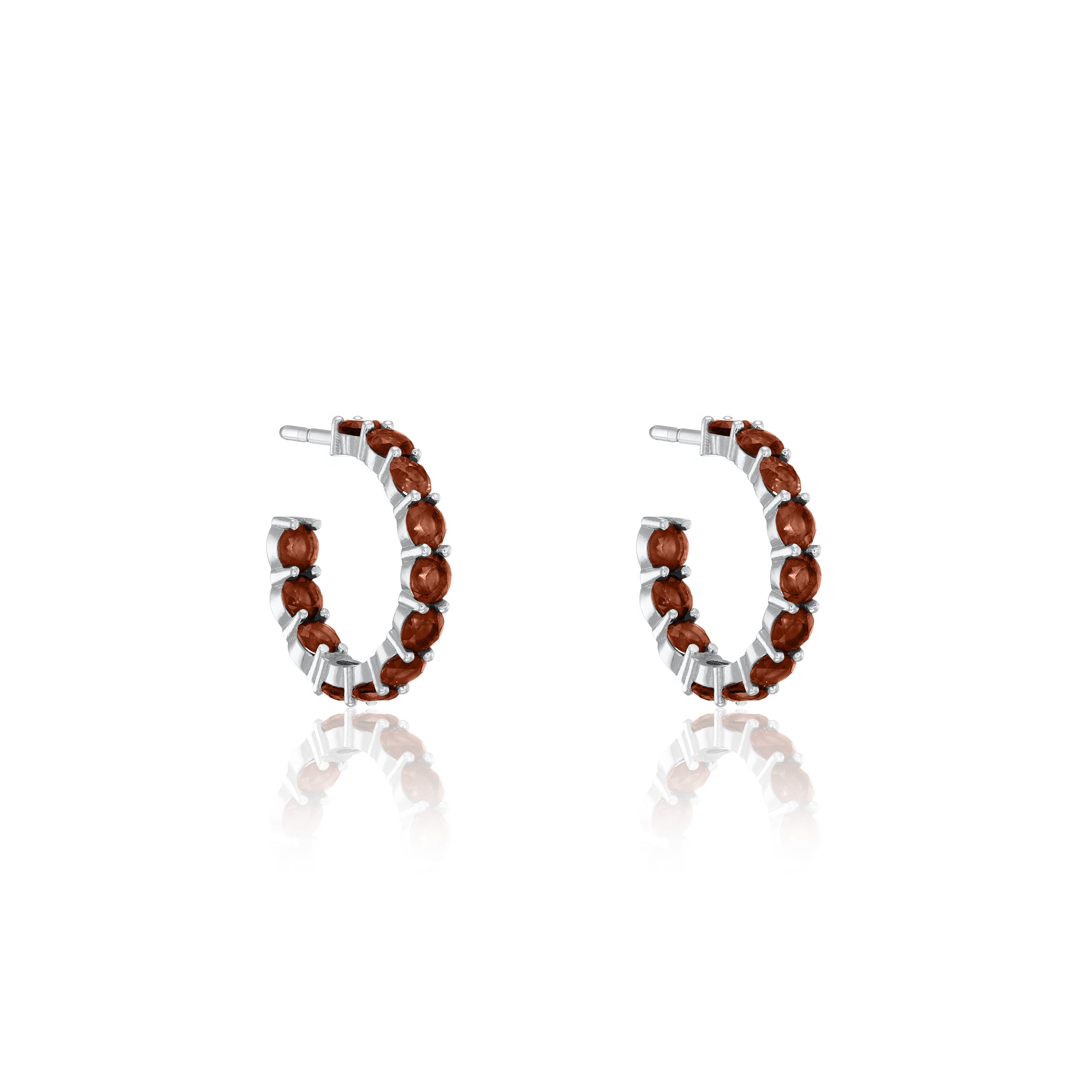 Cubic Zirconia Inside Out Semi Hoop Earrings - Silver Brown - Small