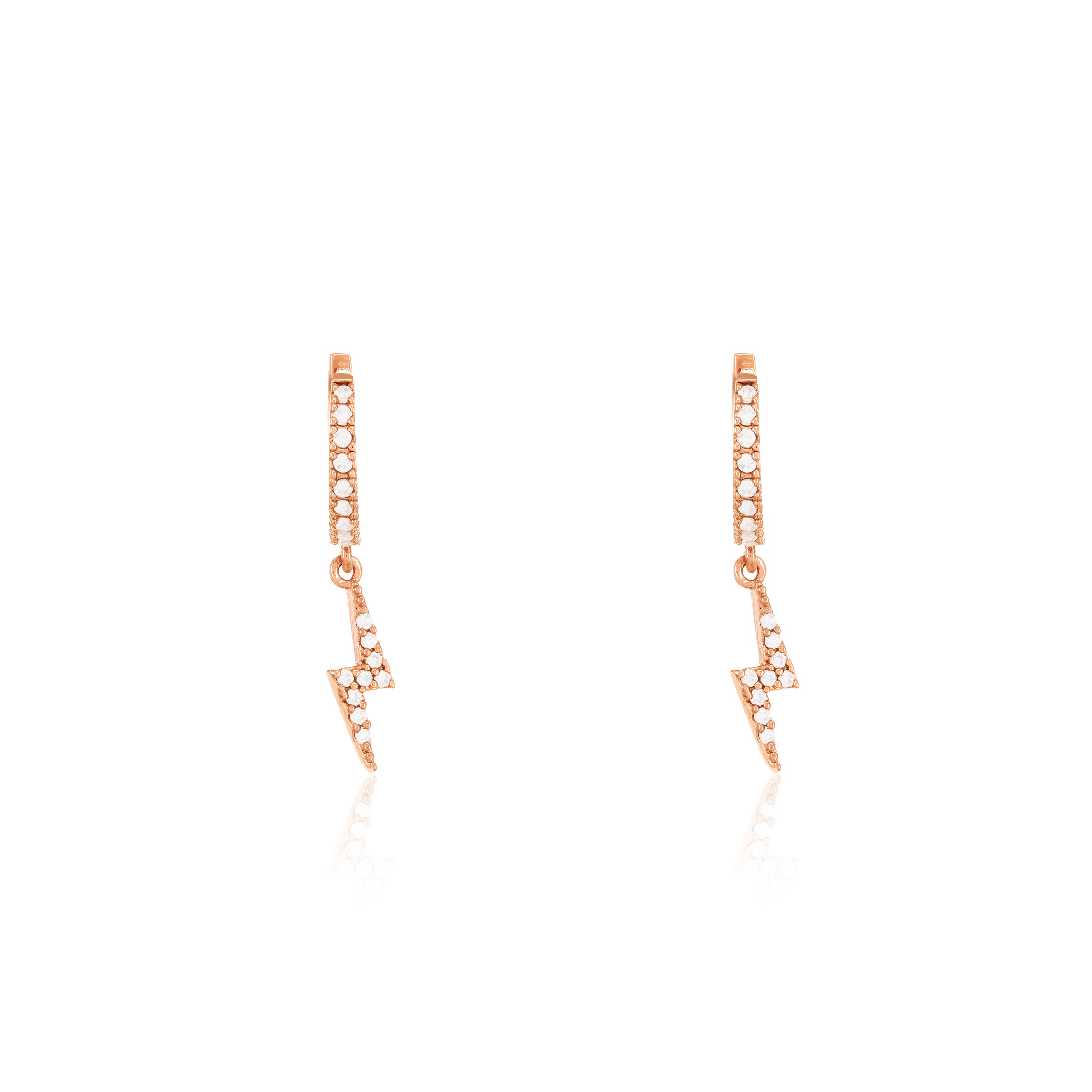 Cubic Zirconia Lightning Bolt Hoop Earrings - Rose Gold White